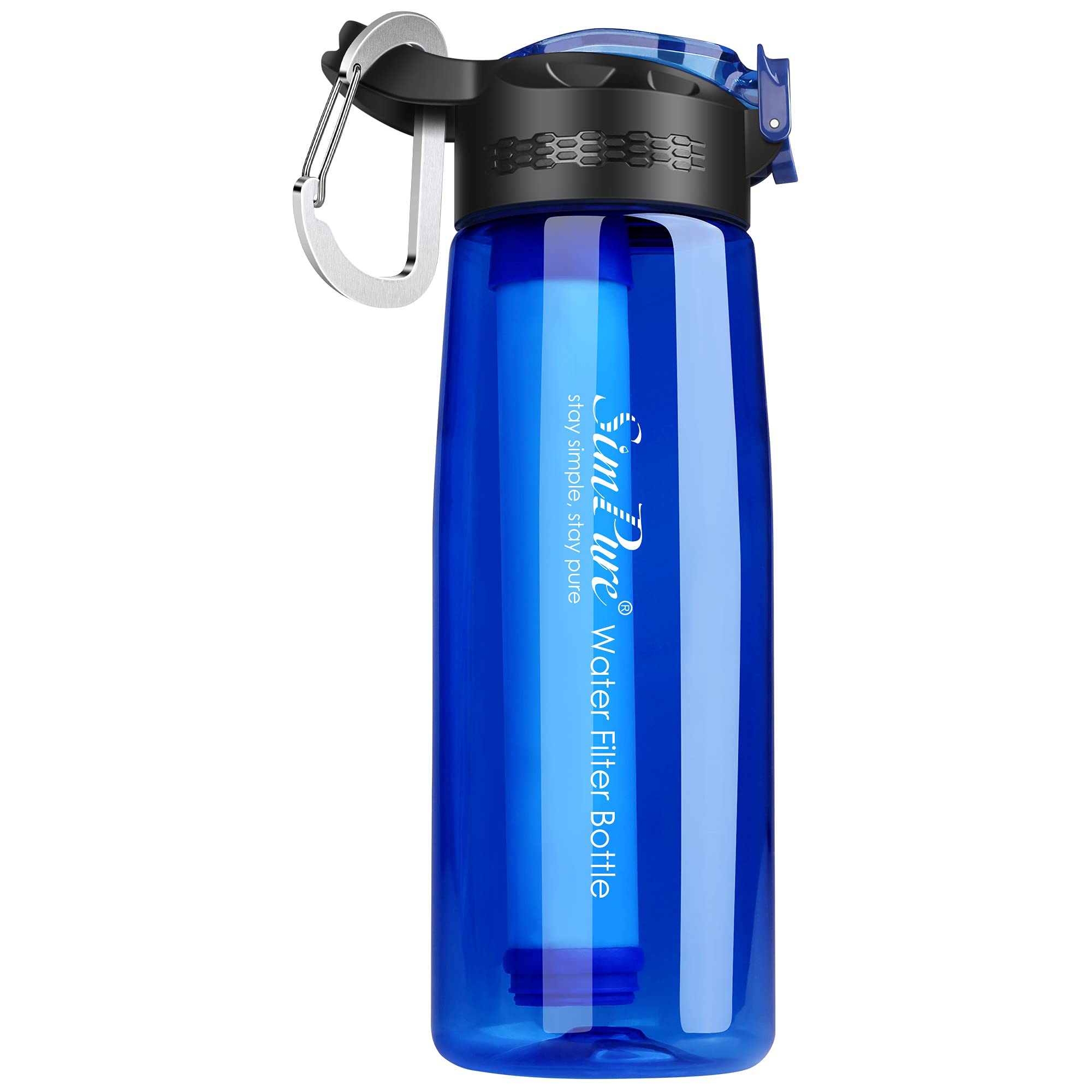 SimPure Filtered Water Bottle BPA Free Water Bottle with Filter Replaceable  4-Stage Filter Straw Portable