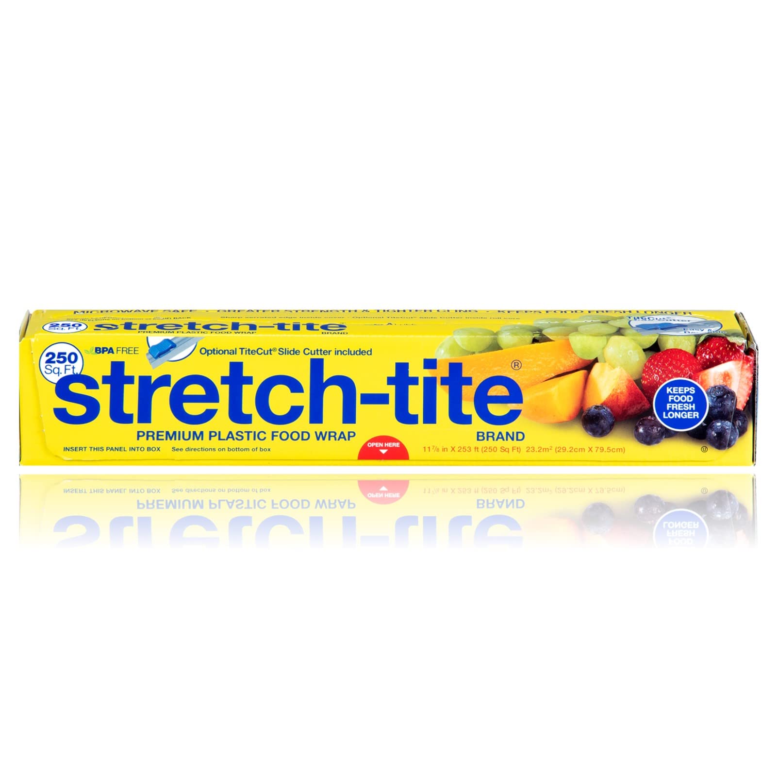 Stretch-Tite Premium Plastic Food Wrap, Includes Slide Cutter, Extra Strong  (250 sq ft)