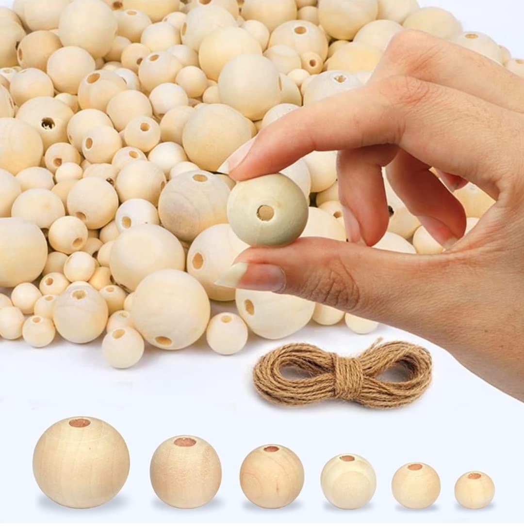 Innovative Offer 510 Pcs Wooden Beads with Jute Twine 6 Sizes