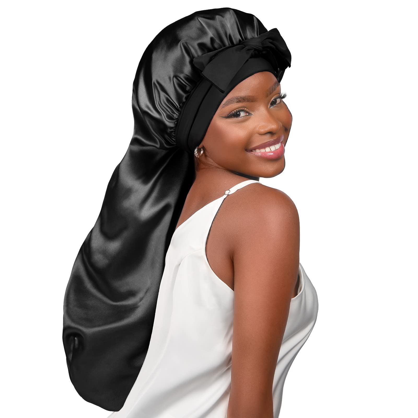 YANIBEST Silk Bonnet for Sleeping Braid Bonnet for Long Hair with Tie ...