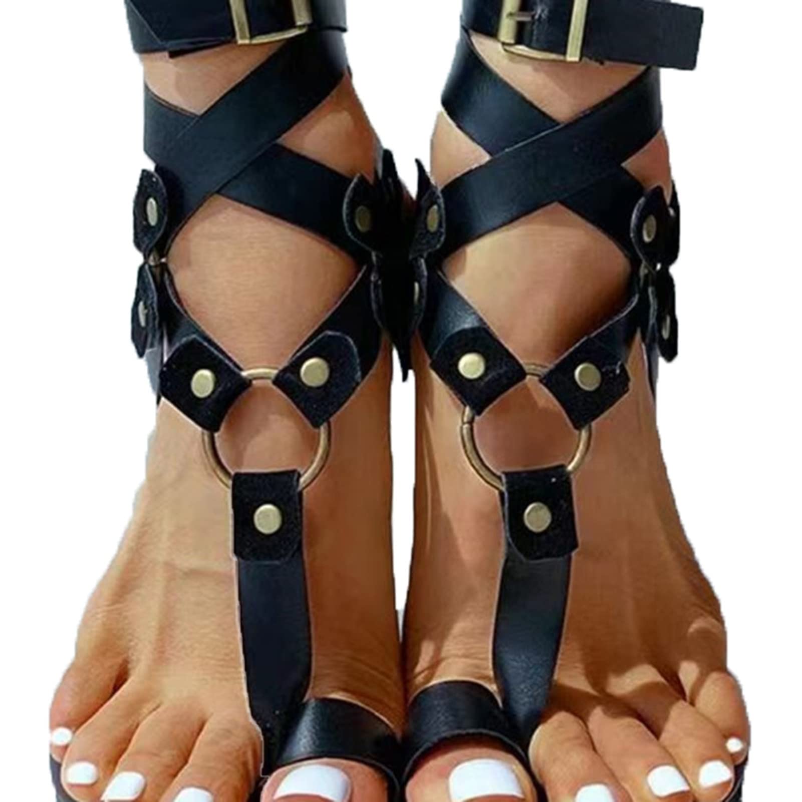 BIAJIAZHUA Summer Hallux Valgus Womens Flat Sandals Fashion Cross Strappy  Lightweight Foot Correction Flip Flops Roman Style Ladies Orthopedic Bunion  Corrector Slippers (Color : Black Size : 5) 5 Black