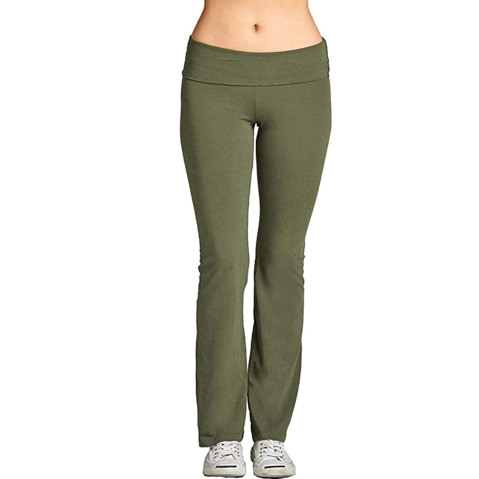 iQKA Women Bootcut Yoga Pants High Waist Tummy Control Leggings Flared Work Dress  Pant Bell Bottom Casual Trousers Medium Army Green