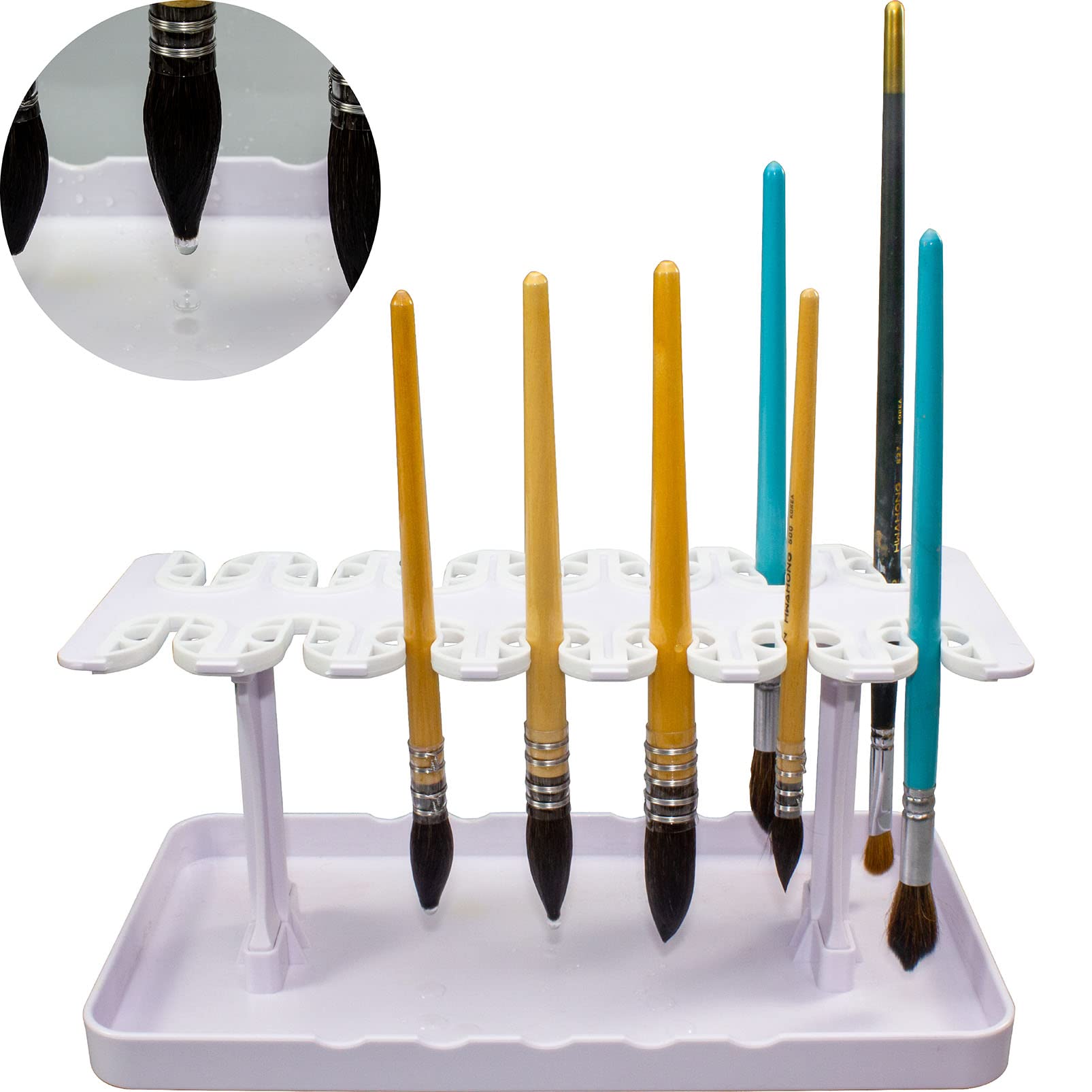 CUGEBANNA Plastic Artist Multi Hole Paint Brush Drying Rack - Holds 14  Brushes Upright Paint Brush Holder