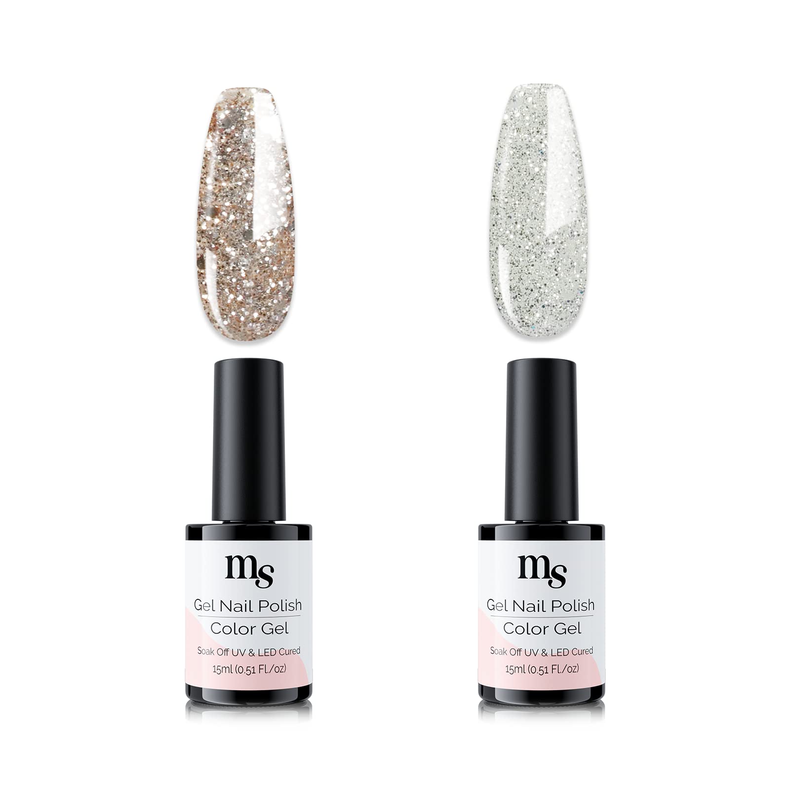 Gold and Silver Gel Nail Polish, 2 Colors Glitter Shimmer Gold Silver Nail Polish Kit, U V Soak Off No Chip Gel Manicure Kit Salon DIY At Home Gold & Silver Gold and Silver Gel Nail Polish, 2 Colors Glitter Shimmer Gold Silver Nail Polish Kit, U V Soak Off No Chip Gel Manicure Kit Salon DIY At Home Gold & Silver