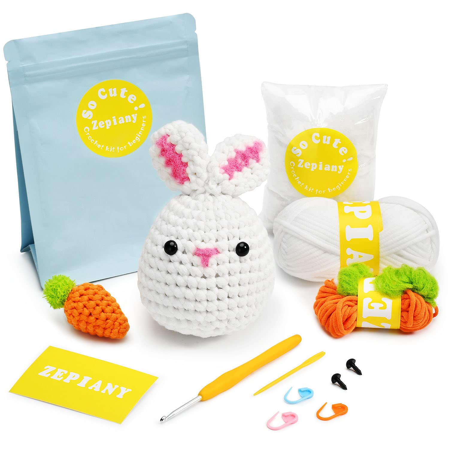 Cute Rabbit Stuffed Animal Beginner Crochet Kit,Crochet Animal Kit, with  Complete Instructional Video and Paper Step-by-Step Instructions, DIY Craft