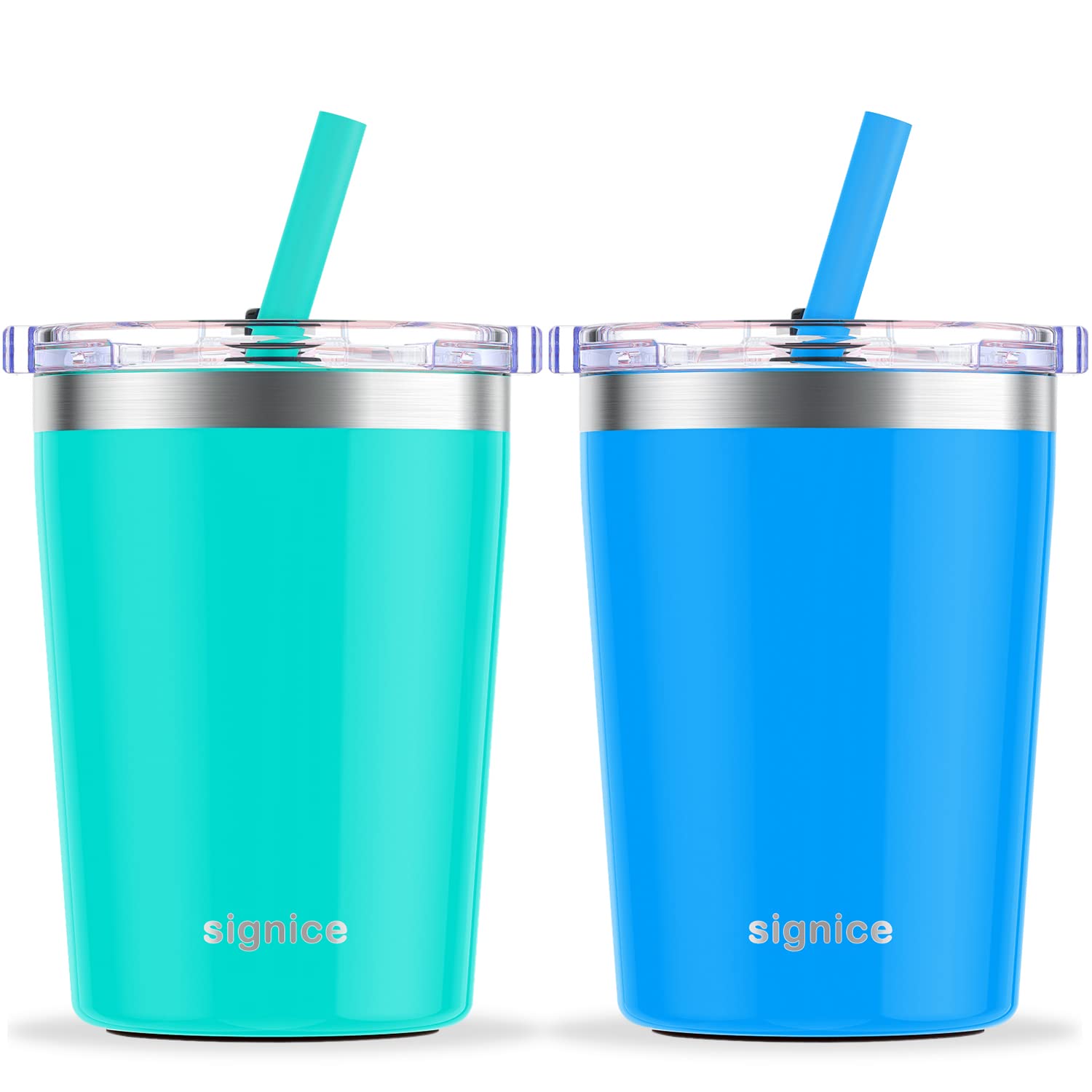 Signice Kids Cups with Straw Lid Upgraded Leak Proof 8.5 Oz Toddler Smoothie  Cup Vacuum Insulated Stainless Steel Toddlers Cups Baby Child Tumbler BPA  Free 2 Pack (Aqua & Blue) Aqua 