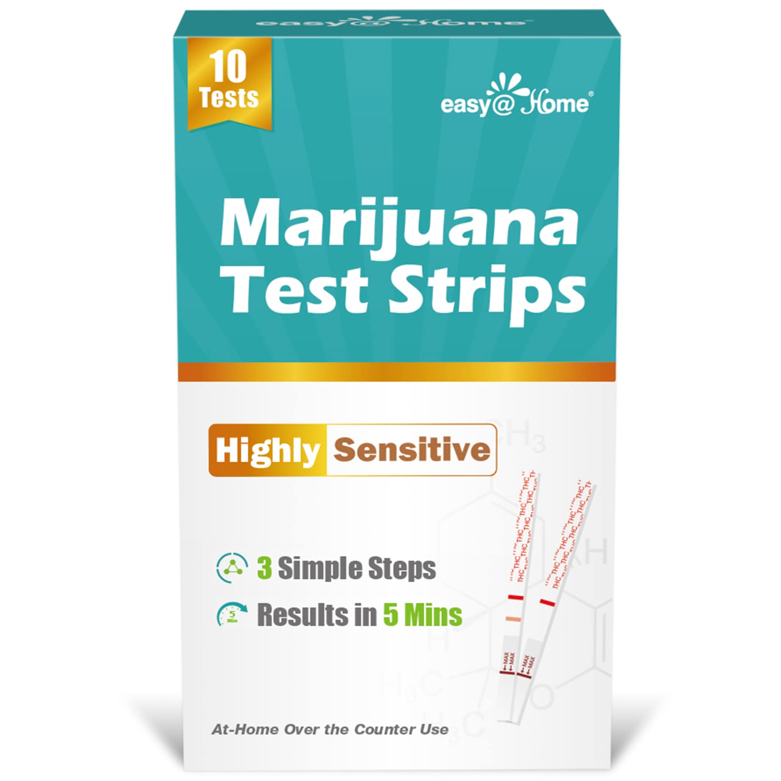 EasyHome THC Test Strips: Urine Test Kit - Detect Metabolites in Urine with  Cutoff Level 50ng/mL- 10 Pack ESTH-115
