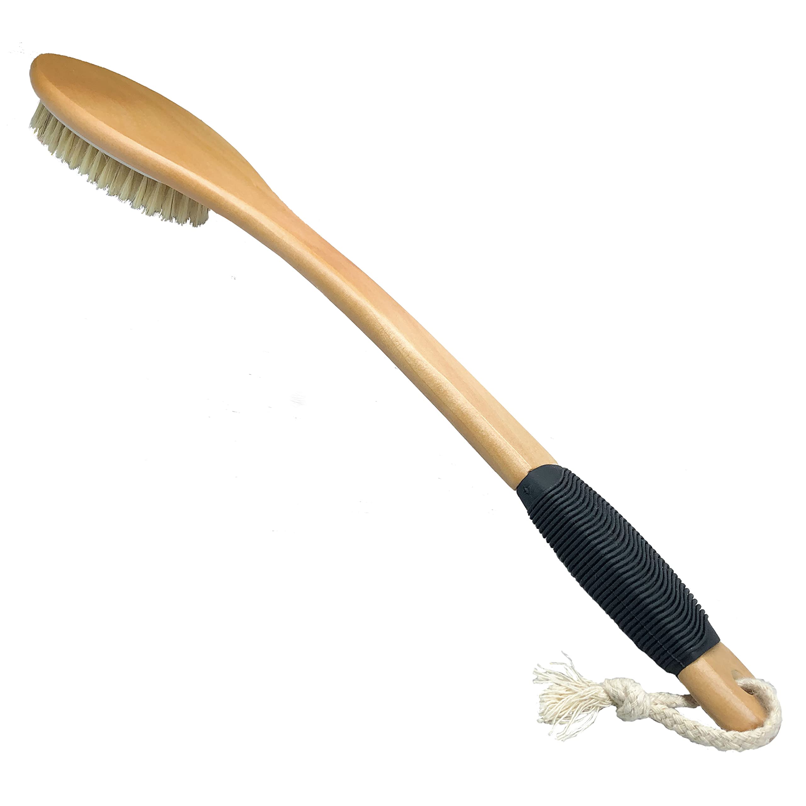 OWIIZI Bath Brush Wooden Curved Long Handle Antiskid Shower Brush