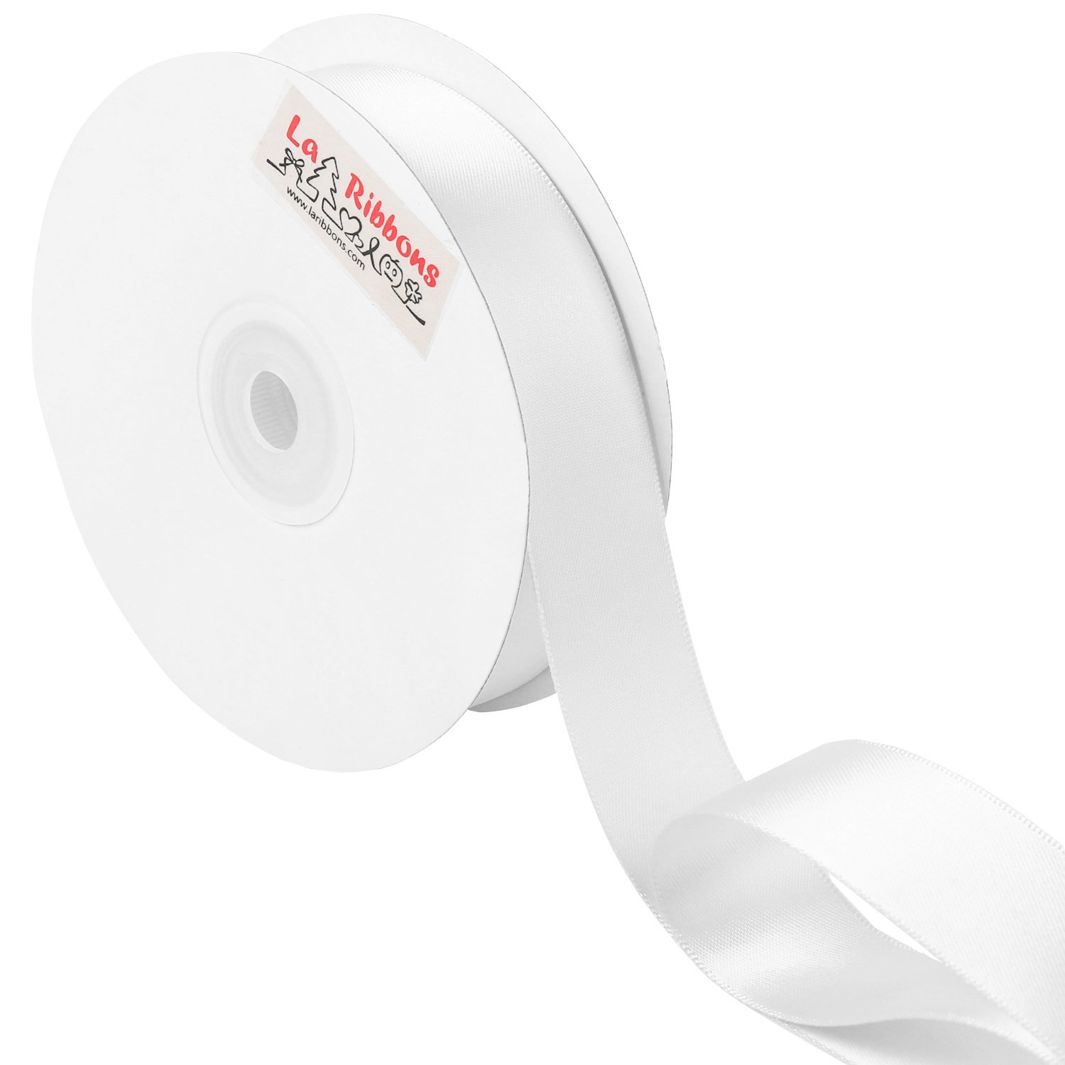 LaRibbons 1 Inch Wide Double Face Satin Ribbon - 25 Yard (029-White)  029-White 1 inch x 25 Yards