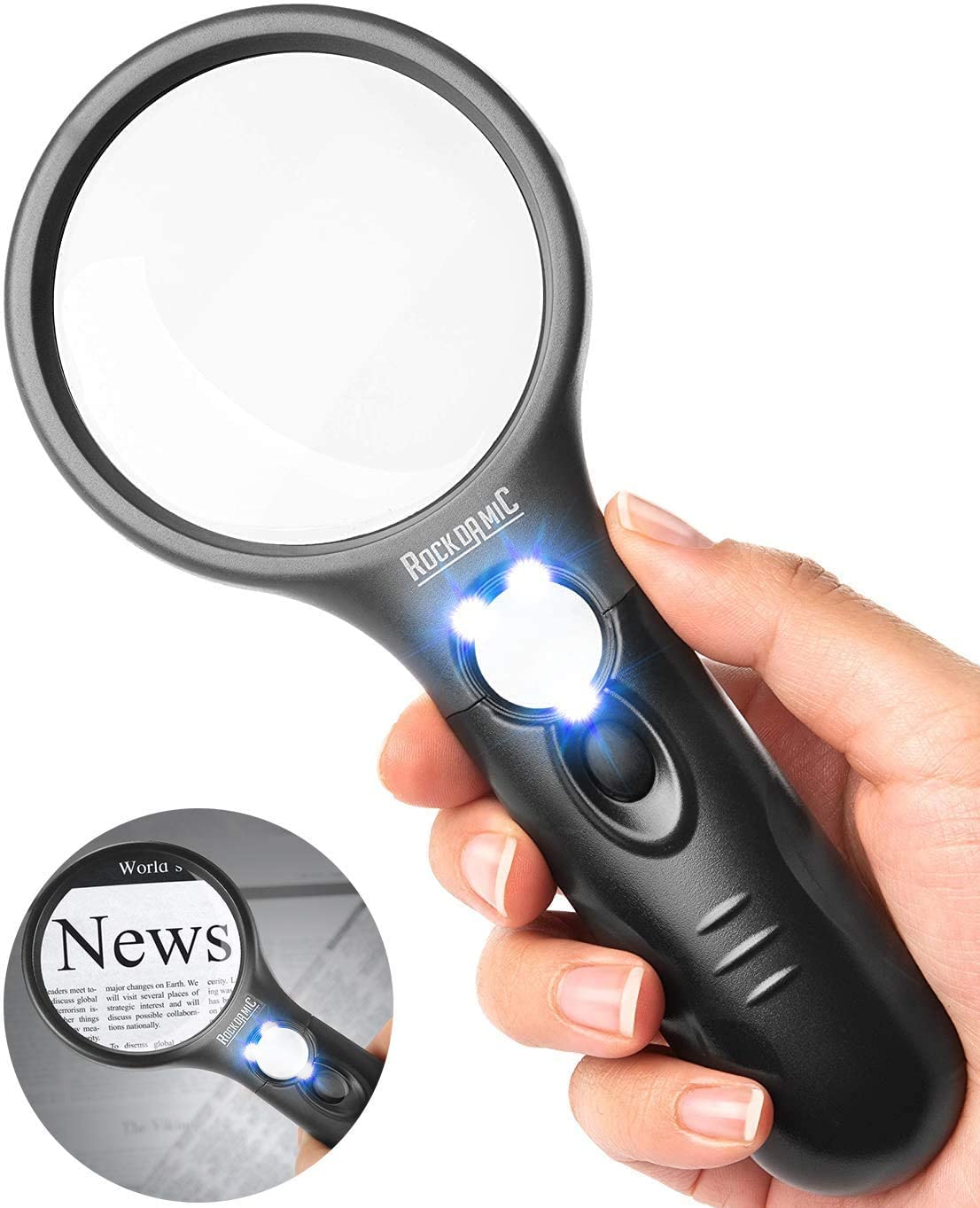 RockDaMic Professional Magnifying Glass with Light (3X / 45x