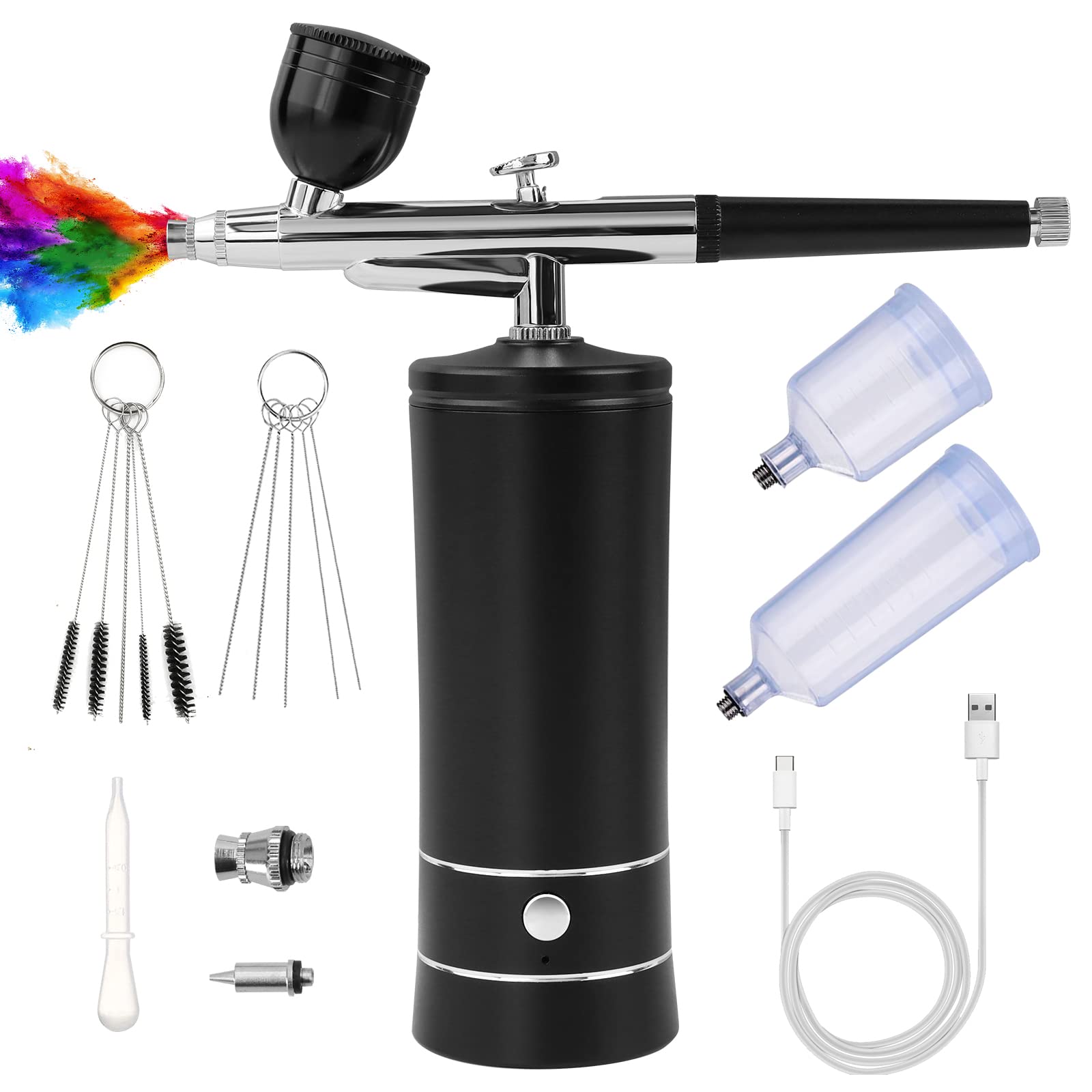 Airbrush Kit with Compressor Air Brush Gun Rechargeable Portable High  Pressure Air Brushes with 0.3mm Nozzle and Cleaning Brush Set for Painting  Tattoos Nail Makeup Art Cake Decorating (Black)