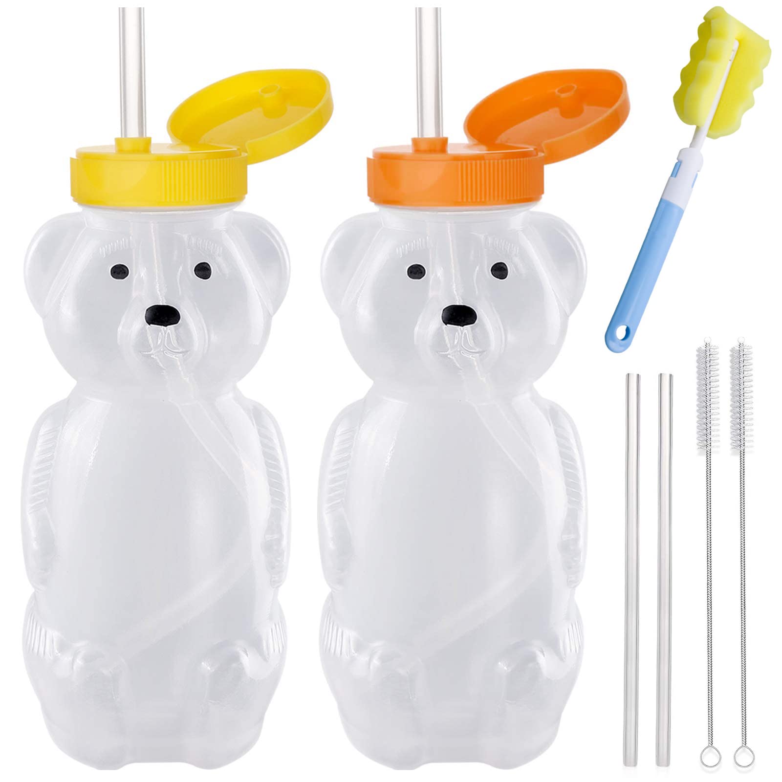 6-pack Juice Bear Bottle Drinking Cup with Long Straws (8 Ounces)