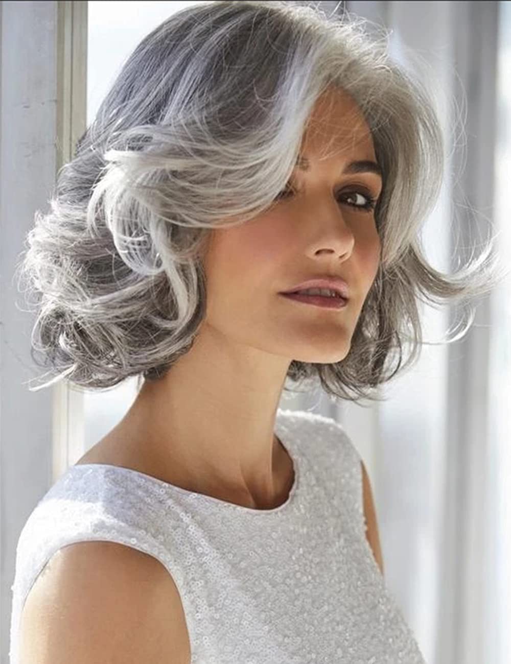 Women's Fashion Front Lace Wig Gray Synthetic Hair Long Wigs Wave Curly Wig, Size: One size, Yellow