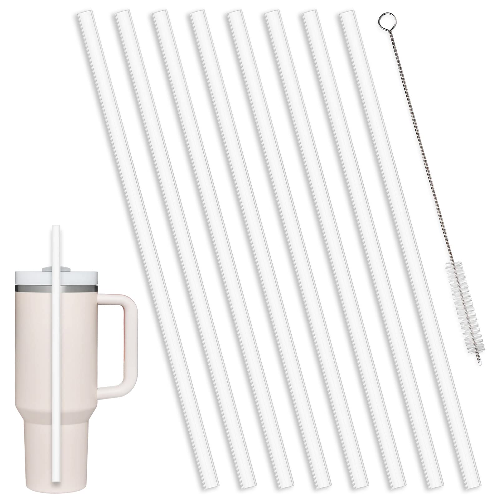 Replacement Straw Compatible with Stanley 40 oz 30 oz Cup Tumbler, 6 Pack Reusable Straw with Cleaning Brush, Plastic, Clear