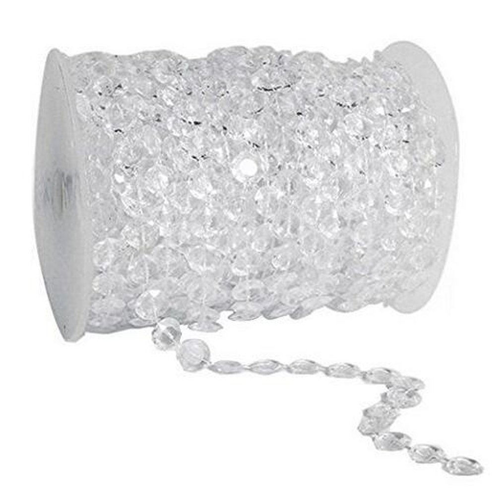 Fanwaoo 99 Feet Christmas Tree Beads Clear Crystal Bead Strings Strands Garland Artificial Clear Diamond Chain Roll Christmas Decoration for Wedding