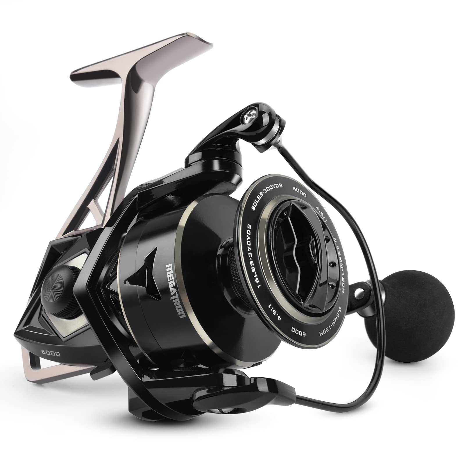 KastKing Megatron Spinning Reel, Freshwater and Saltwater Spinning Fishing  Reel, Rigid Aluminum Frame 7+1 Double-Shielded Stainless-Steel BB, Over 30  lbs. Carbon Drag, CNC Aluminum Spool & Handle 6000