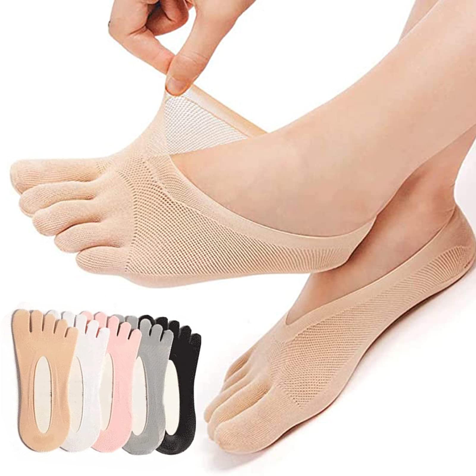 Qauxbul 5 Pairs Sock Align Toe Socks for Bunion, Orthopedic Compression Toe  Sock Women, No Show Low Cut Five Finger Socks Toe Socks-B