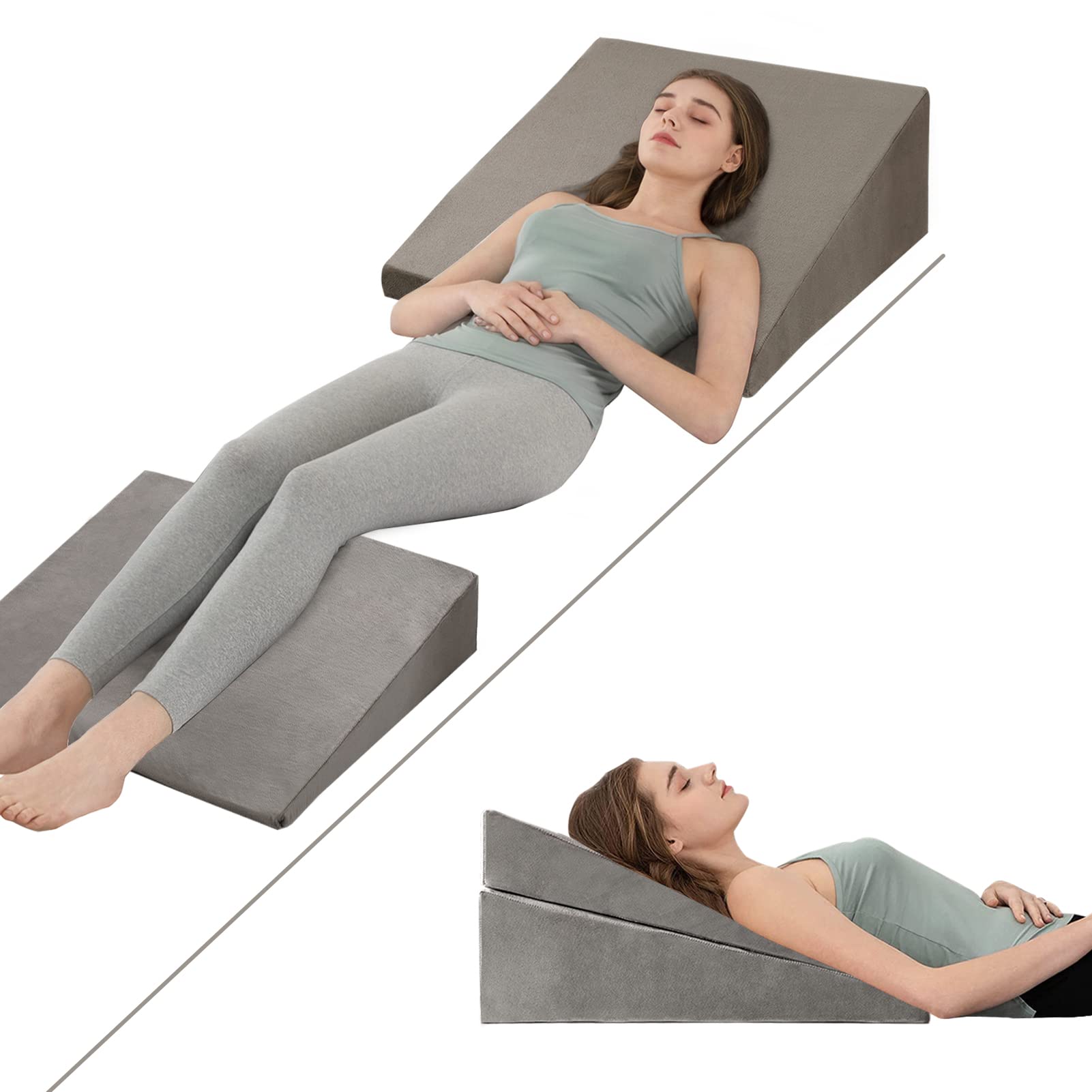 Bed Wedge Pillow – in Adjustable to 4.5, 7.5  12 Inches Foam Bed Wedge  Pillow Leg Elevation Pillow for Sleeping, Acid Reflux, Anti Snore, Help for  Back  Leg Pain,Grey Grey 4.5, 7.5  12 Inch
