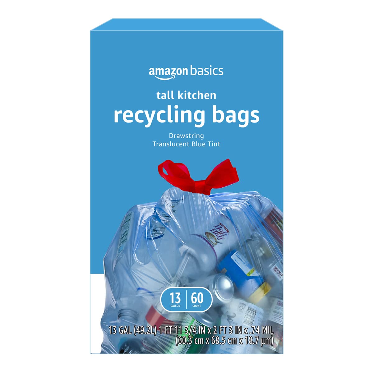 Glad Tall Kitchen Bags, Recycling, Blue Drawstring, 13 Gallon, Trash Bags