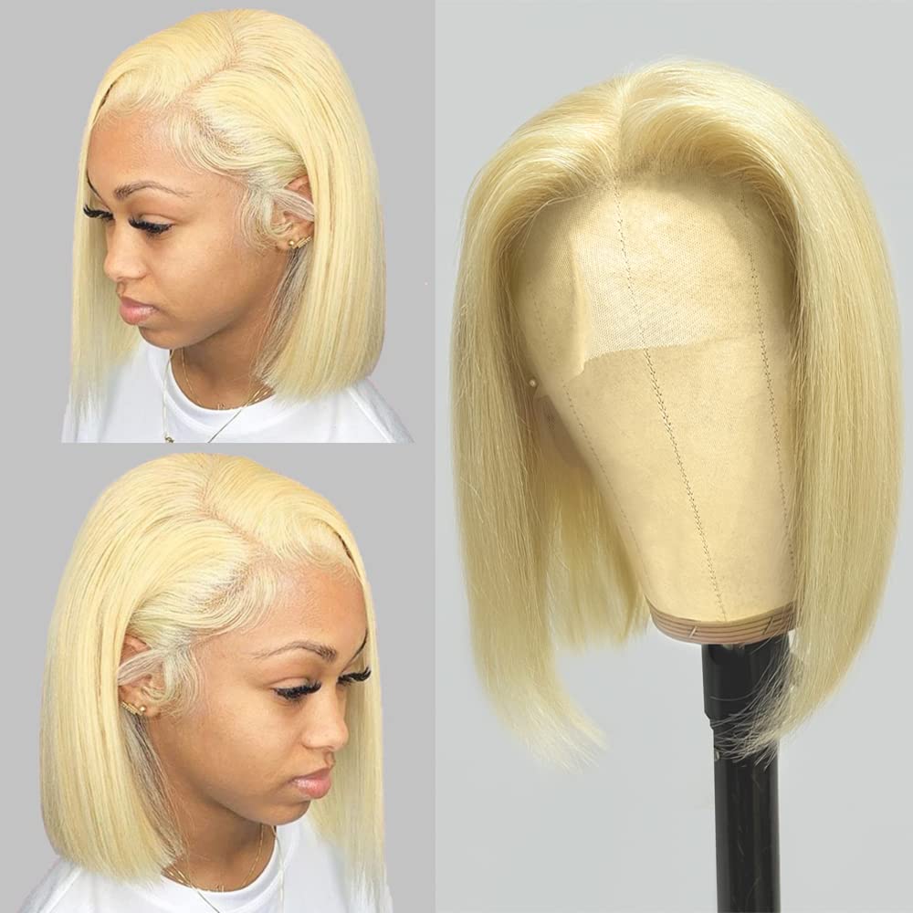 Ready To Ship Cheap Human Hair Lace Frontal 13x4 Inches Wigs Blonde Color  Bone Straight Hair - 8-Hair