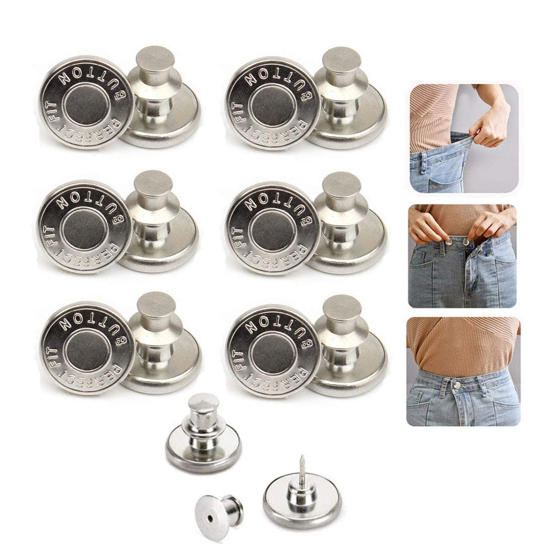 6PCS Perfect Fit Instant Button, Instant Buttons, Jean Replacement Buttons  Removable Button No Sew Buttons to Extend or Reduce an Inch to Any Pants  Waist in Seconds! 6PCS 6pcs-g