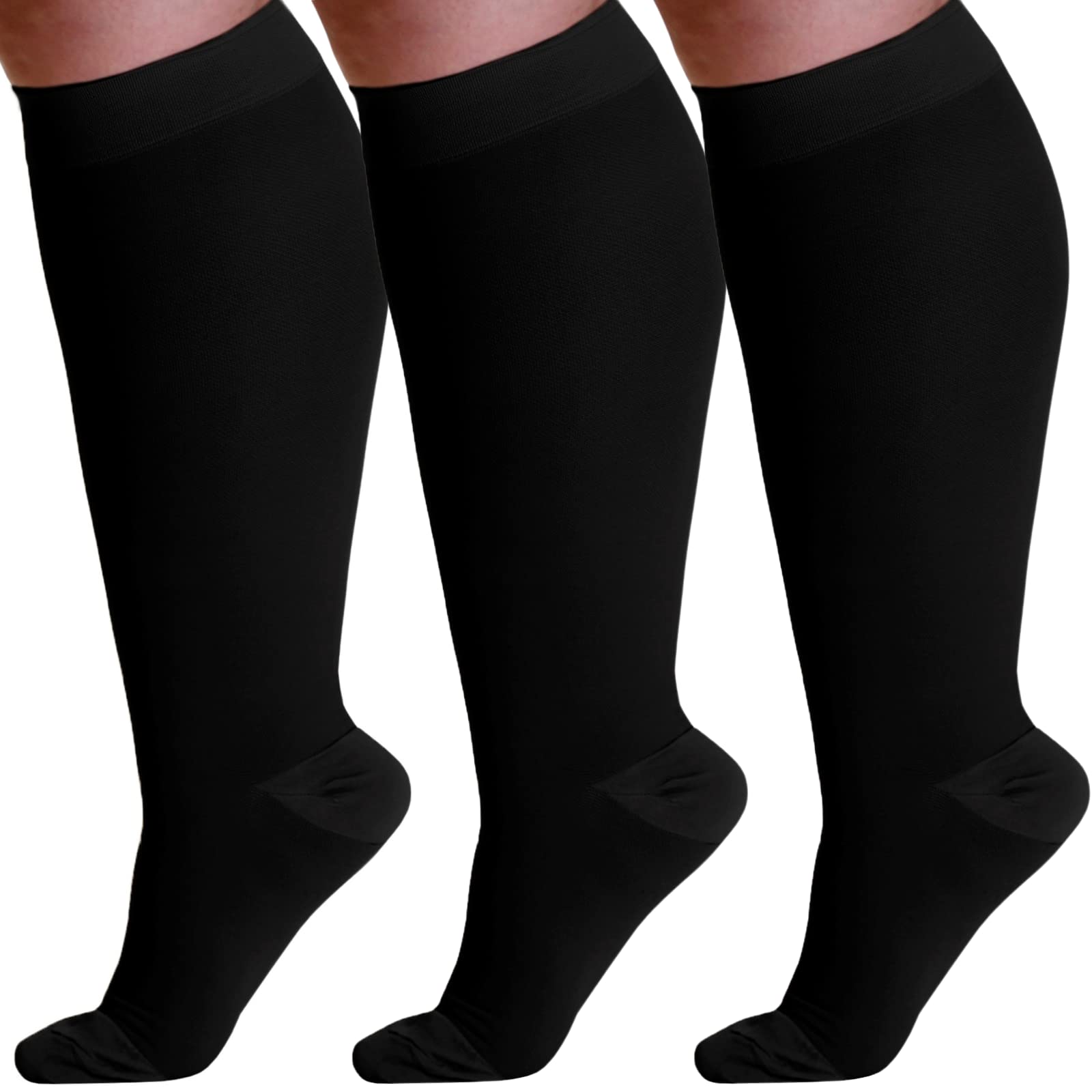 3 pack) Wide Calf Compression Support Stockings for Men and Women  Circulation 20-30mmHg - Plus Size Compression Knee Hi Prevents Swelling  Pain Varicose Veins Edema - Black 4X-Large 4X-Large Black