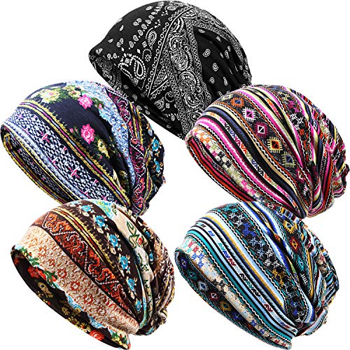 Syhood 5 Pieces Women Turban Soft Sleep Cap Skull Cap Slouchy Beanie B in  2023