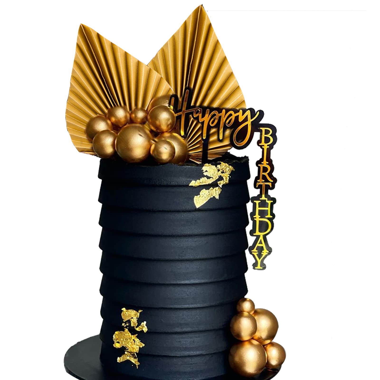 23 PCS Acrylic Right Angled Vertical Happy Birthday Cake Topper Gold Palm  Leaves Balls Cupcake Toppers for Birthday Wedding Baby Shower Party  Decoration (golden)