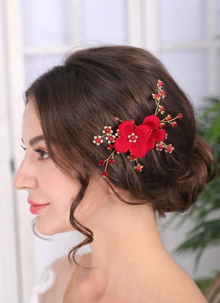 Sither Red Hair Clip for Bridal Floral Hair Comb for Women Wedding Hair  Accessories for Bride