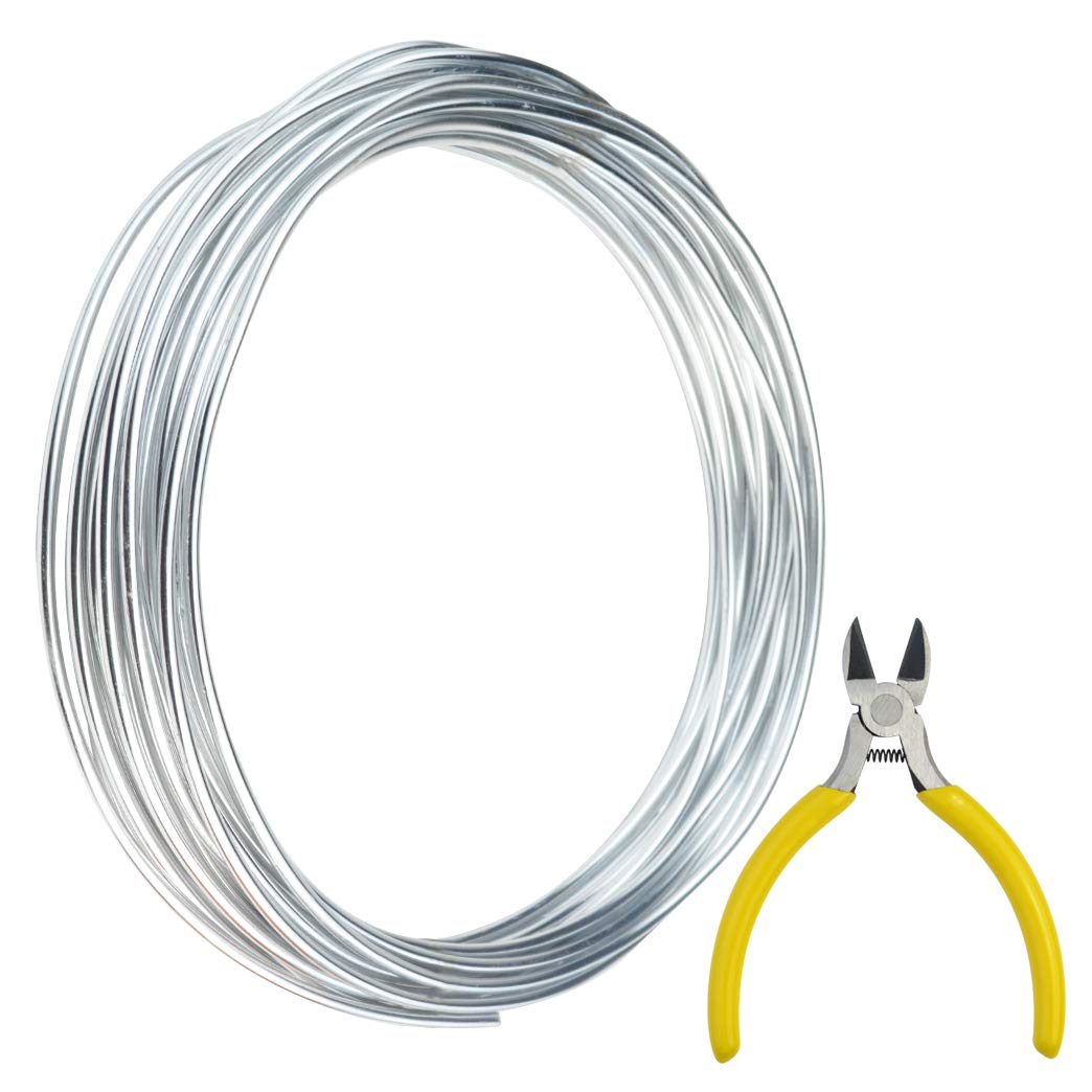 obmwang 32.8 Feet Silver Aluminum Wire with 1 Side Nose Plier Bendable  Metal Craft Wire Armature