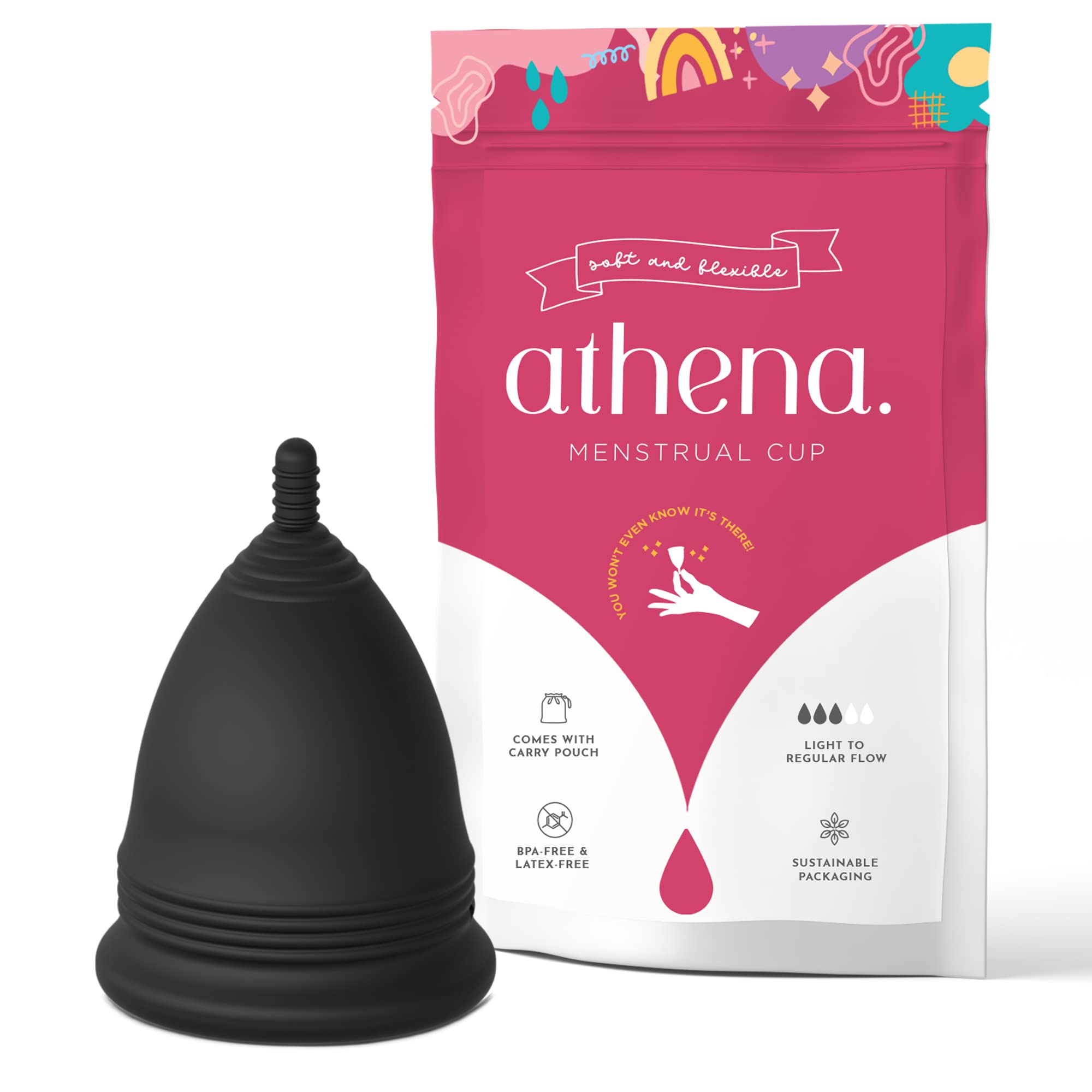 Athena Cup - The Original Softer Reusable Period Cup Made for Comfort - Perfect Menstruation Cup for Beginner to Experienced Users - Easy to Use Tampon and Pad Alternative Large (Pack