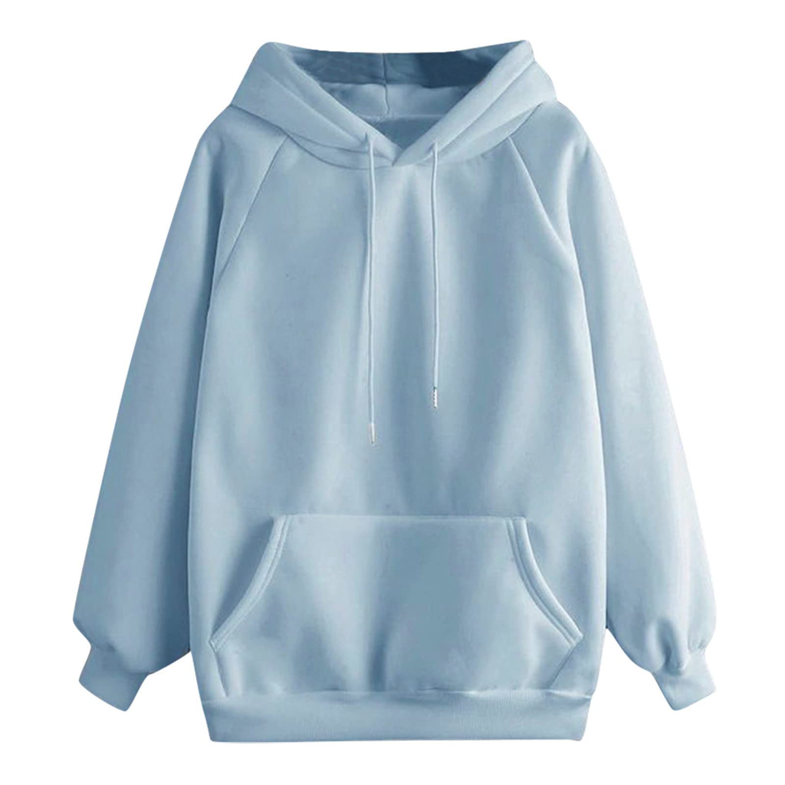 Casual Plain Hooded Pullovers Long Sleeve Baby Blue Women Sweatshirts  (Women's)