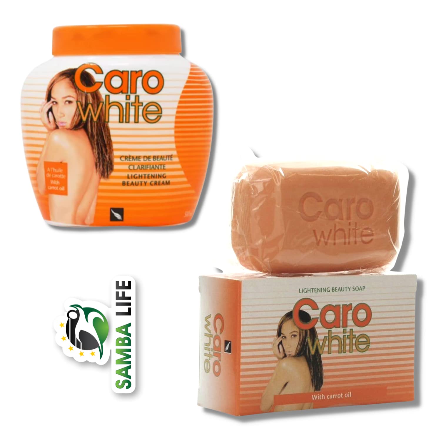Samba Life Caro White Combo. Includes Caro White Skin Tone Soap 7oz Bundled  with Caro White Cream Jar 16.9oz