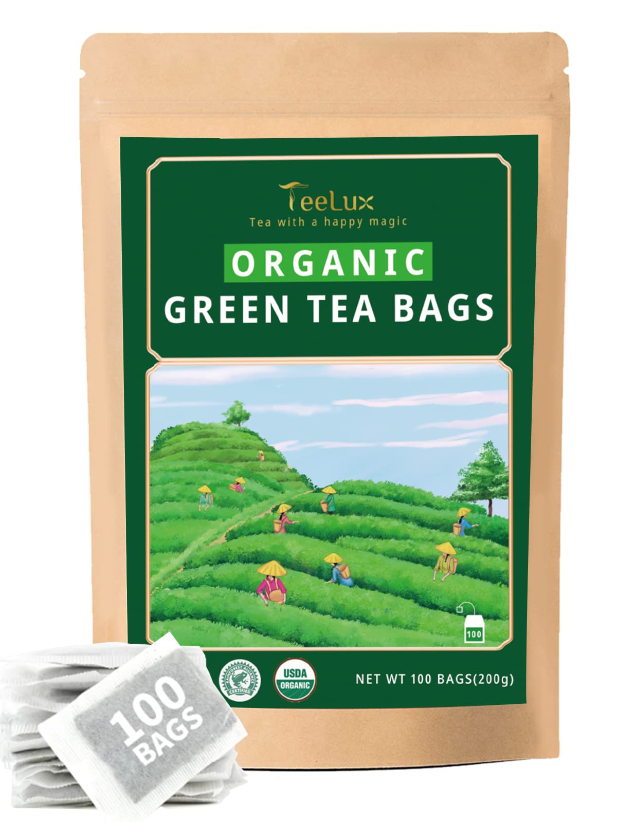 Organic Green Tea Bags 100 Pack