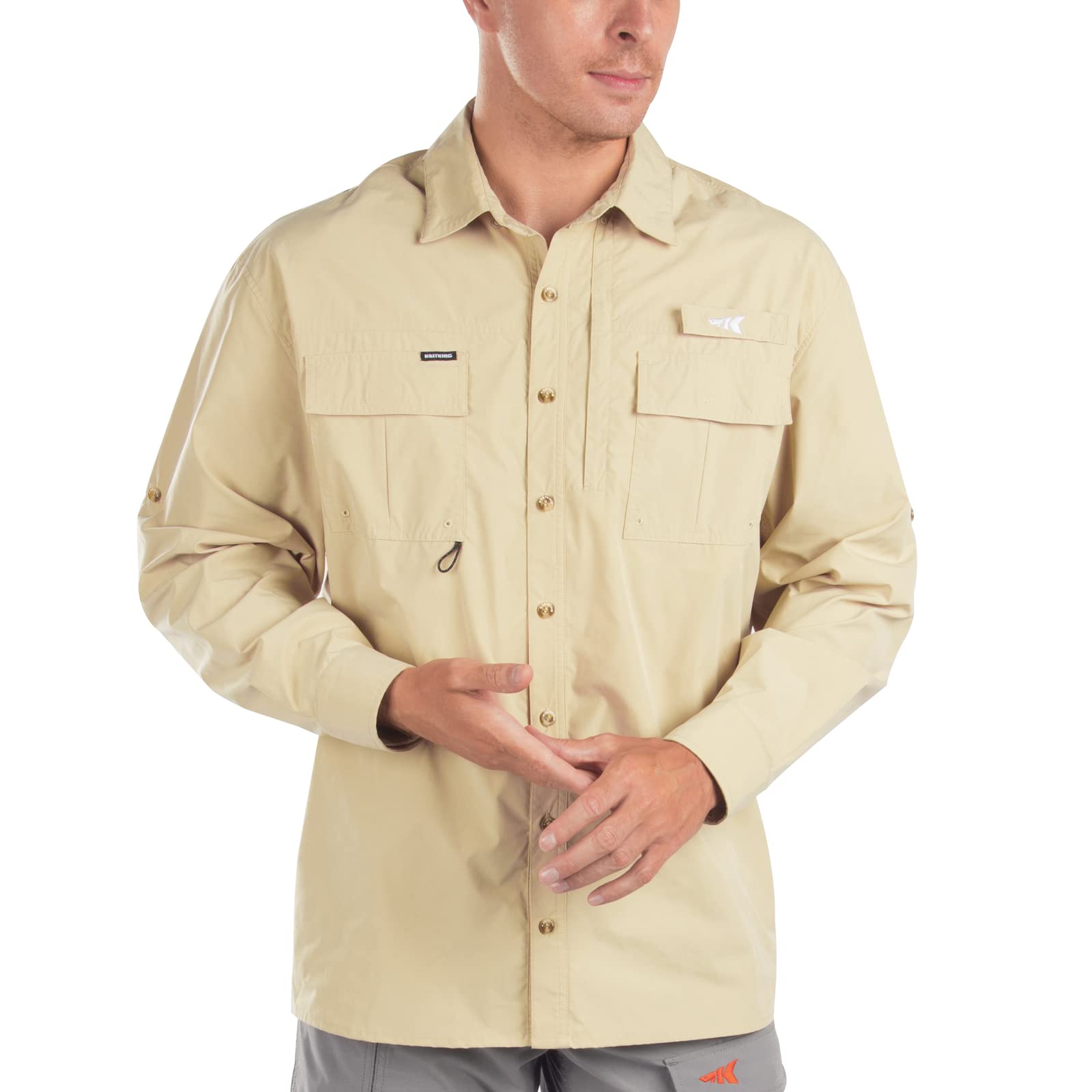 KastKing ReKon Men's Fishing Shirts, UPF 50+ Quick-Dry Short & Long Sleeve  Hiking Beach Shirts for Men, Breathable Khaki - L/S XX-Large