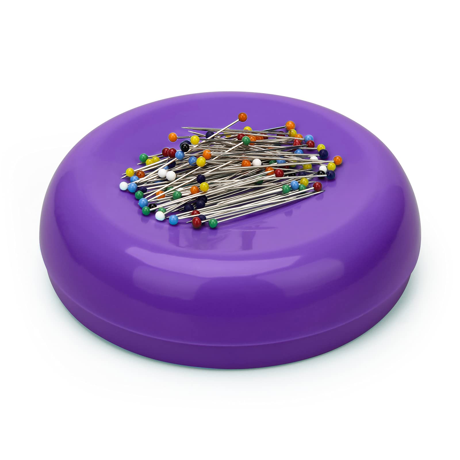 Coitak Magnetic Sewing Pincushion with 100 Plastic Head Pins Magnetic Pins  Holder for Sewing Quilting (Purple)