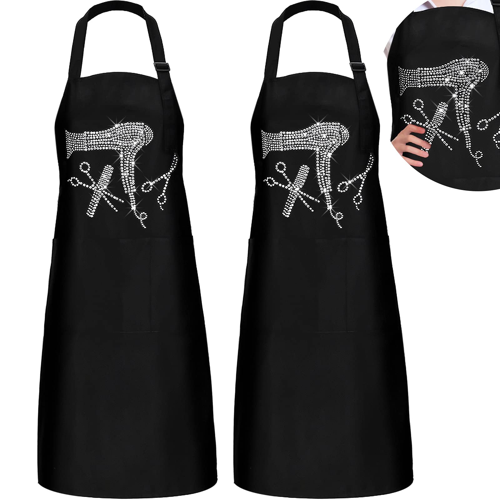 Coume Hair Stylist Apron Hairstylist Salon Apron with Rhinestone Tools and  3 Pockets Waterproof Hairdresser Barber Aprons Hair Dryer Style