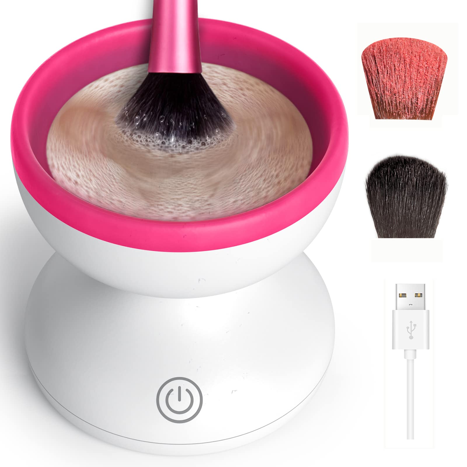 Alyfini Makeup Brush Cleaner Machine - Electric Makeup Brush Cleaner Tool  for All Size Beauty Foundation Concealer Contour Eyeshadow Brush (Pink)