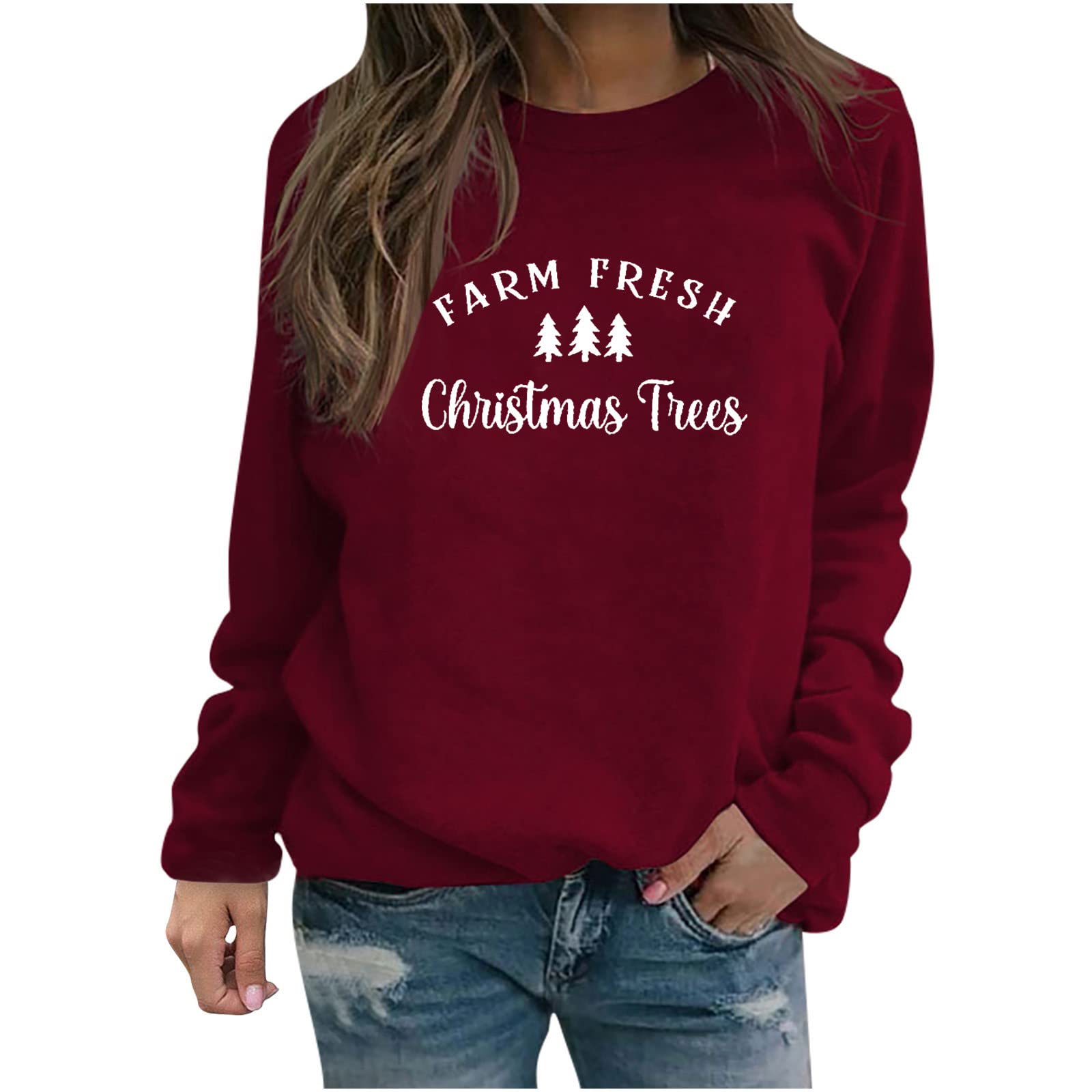 Same Day Delivery Items Prime Womens Sweatshirts Crew Neck Long Sleeve Tops  Casual Funny Printed Pullovers Xmas Holiday Sweatshirts at  Women's  Clothing store