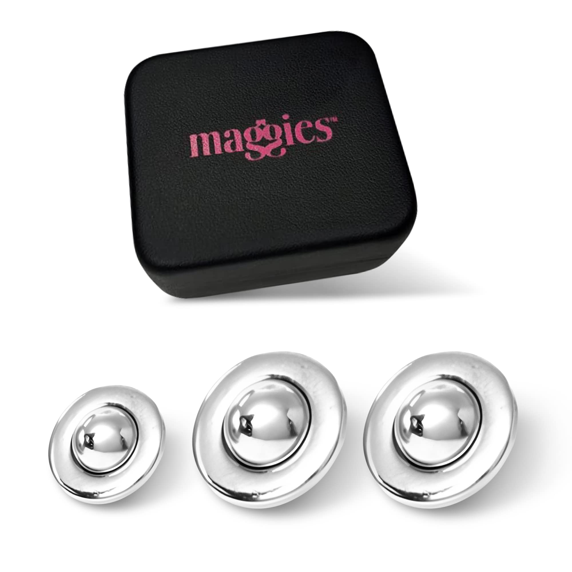 Maggie Snaps Triple Pack Magnetic Snap Buttons Patented Magnetic Balls for  Fastening Fabrics Alternative to Safety Pin Includes 2 Mid-Size and 1 Mini  Round Magnets - My Maggies 3 Piece - 2 Sized Snaps