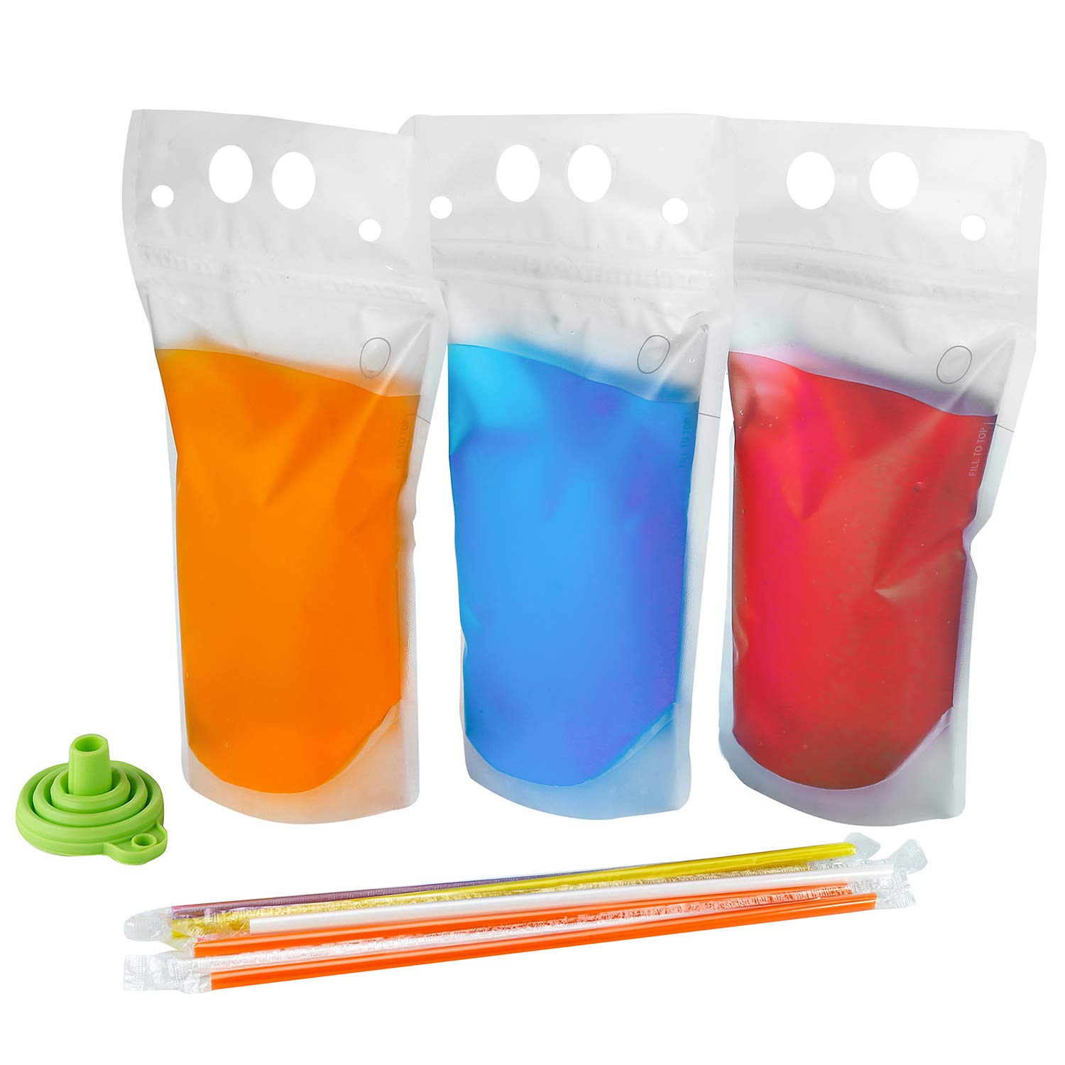 C CRYSTAL LEMON 100PCS Drink Pouches for Adults with Straw Smoothie Bags  Juice Pouches with 100 Drink Straws, Heavy Duty Hand-Held Translucent  Reclosable Ice Drink Pouches Bag