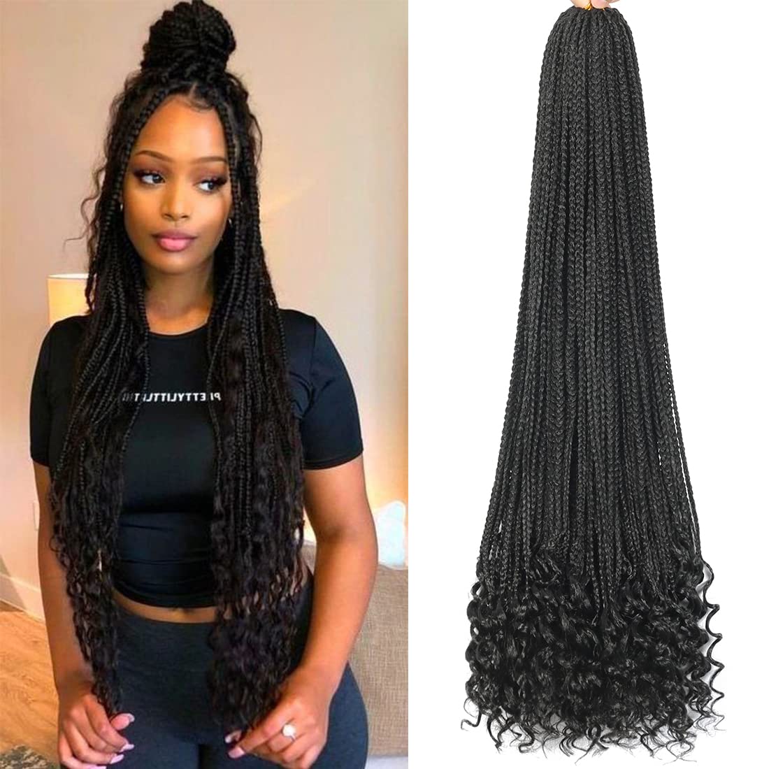 8 Packs 30 Inch Crochet Box Braids Hair with Curly Ends Pre Looped