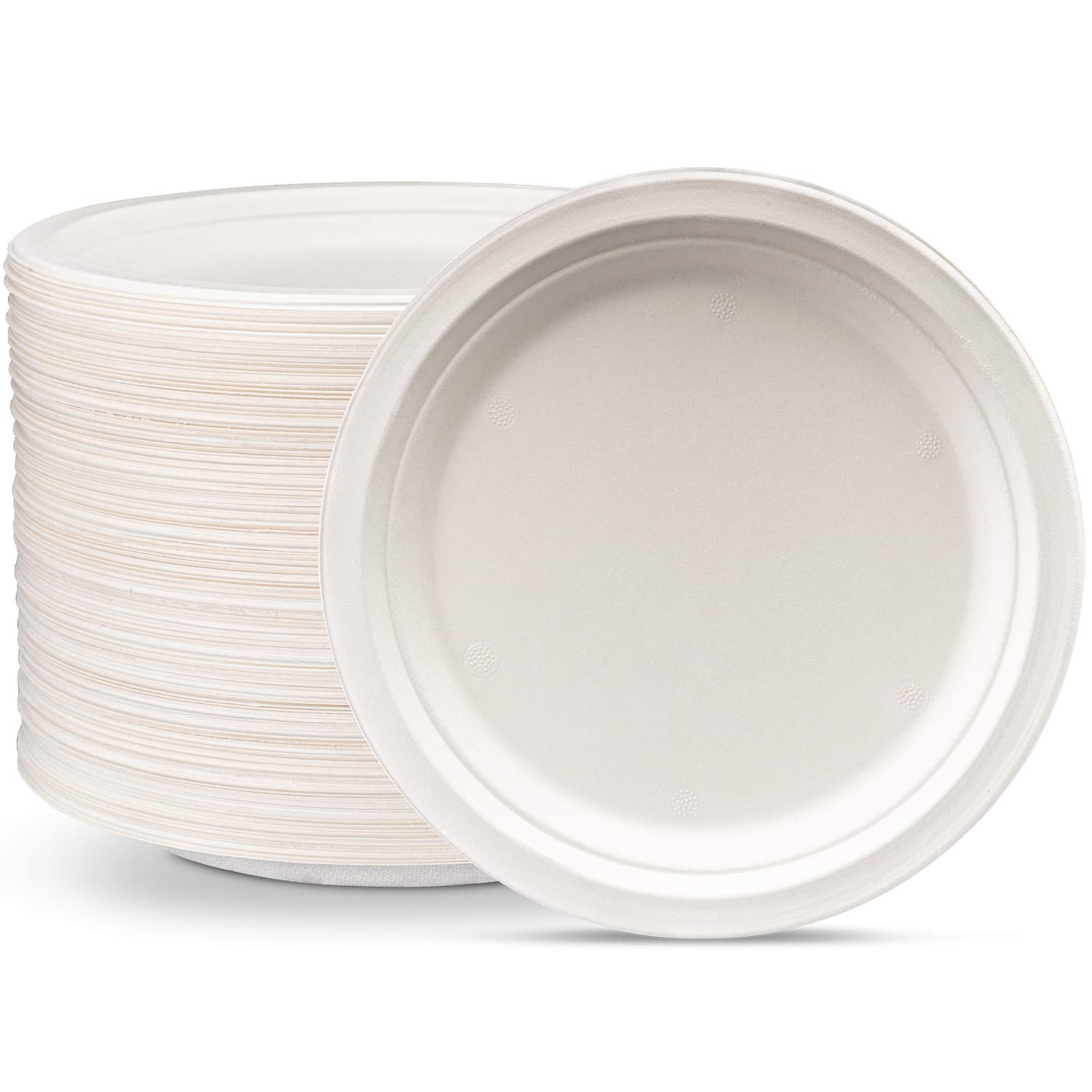 100% Compostable 9 Inch Heavy-Duty Paper Plates 125 Pack Eco-Friendly  Disposable Sugarcane Plates