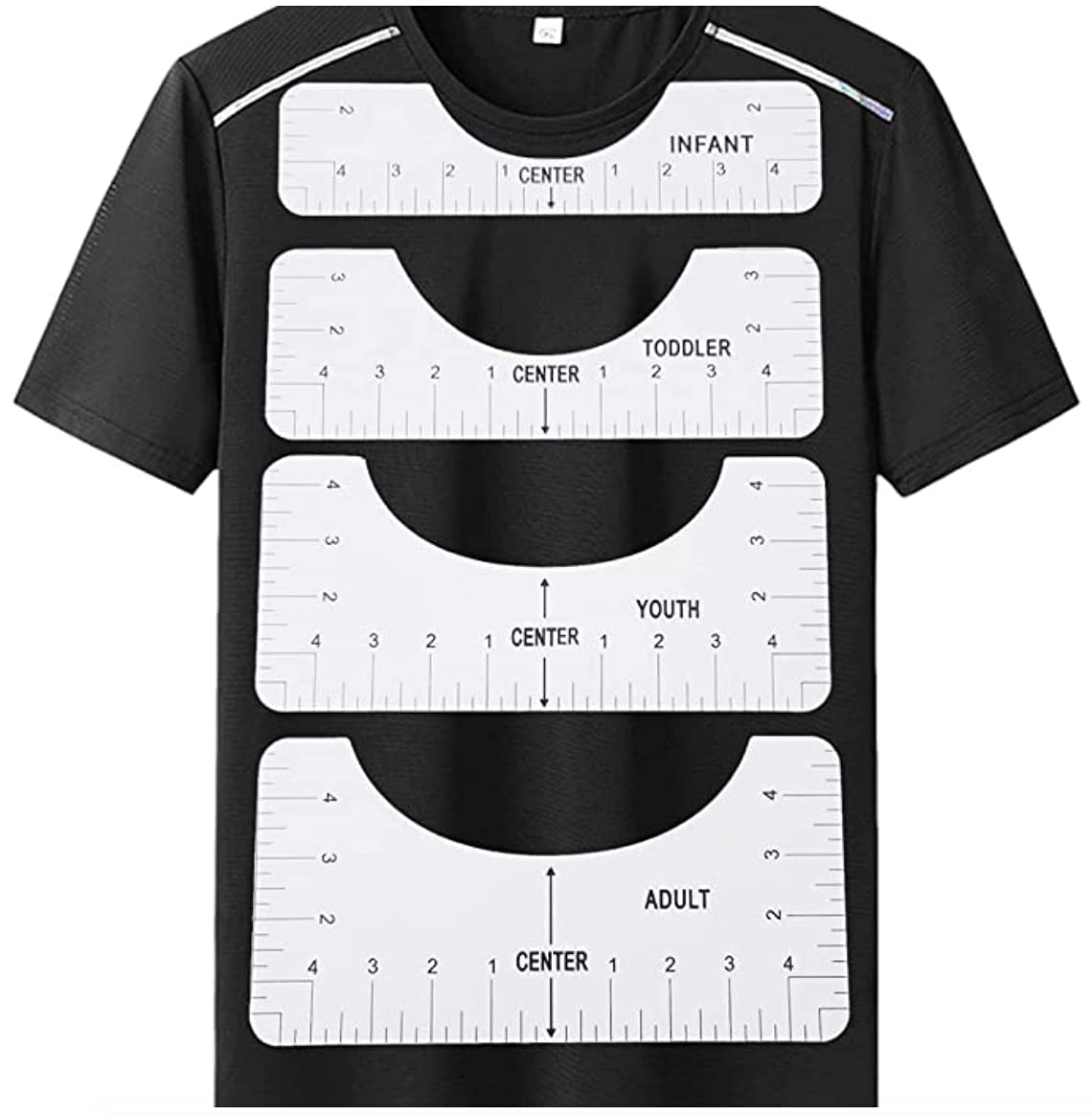 4pc Tshirt Ruler - Tshirt Ruler Guide for Vinyl Alignment - Tshirt  Alignment Tool - Tshirt Ruler Guide for Heat Press to Center Your Designs  for Infant, Toddler, Youth, and Adult Sizing
