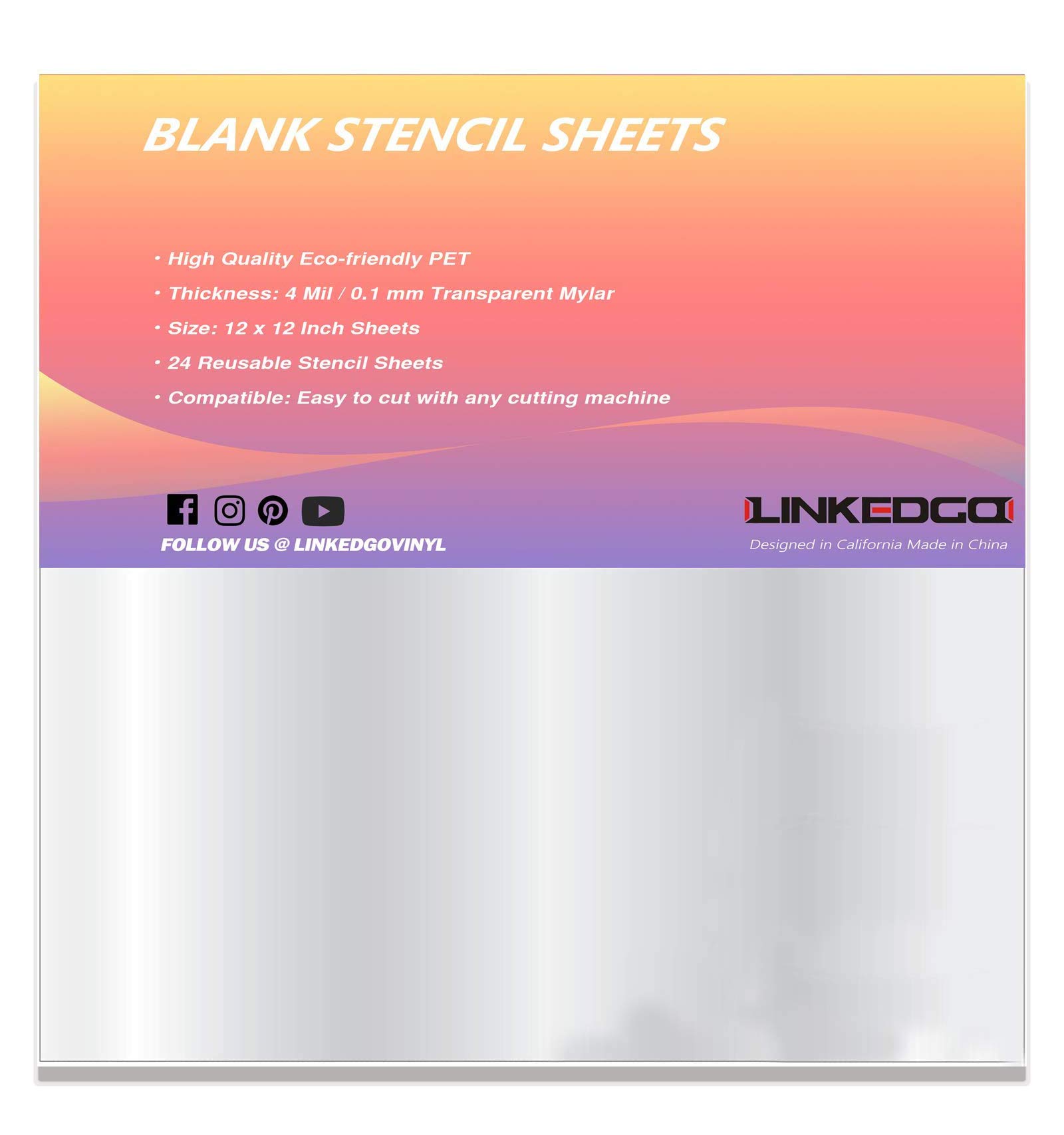 4 Mil Stencil Sheets for Crafts - Reusable 12 x12 Clear Acetate Mylar Sheets  for Stencils Vinyl Cutting Craft Stencil Material 24 Pack