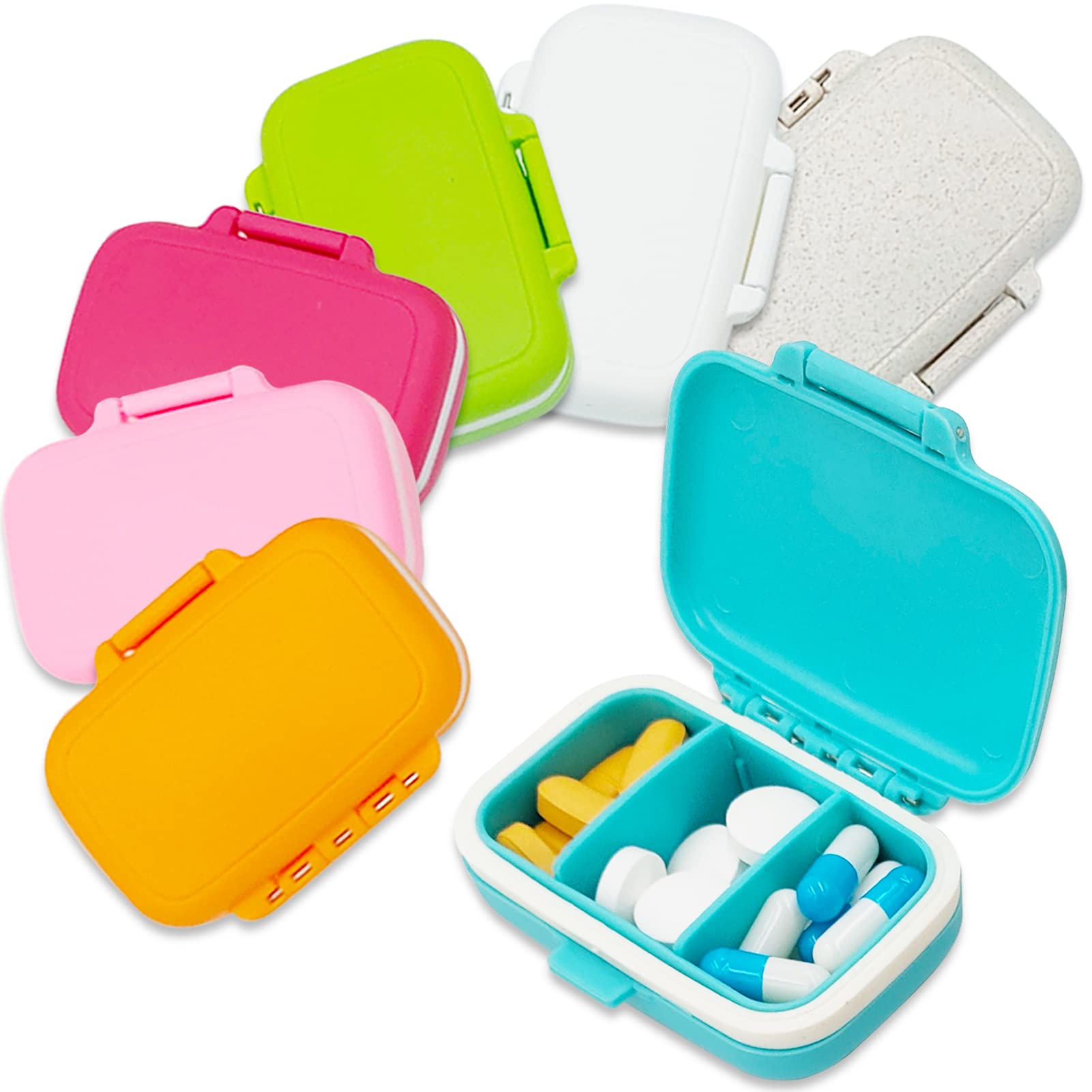 Cute Pill Organizer 3 Times a Day, AMOOS Large Daily Pill Case for Women,  Portable Pill Box 7 Day for Purse with Bag & Zipper to Hold Vitamins