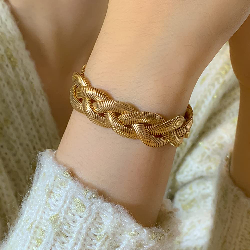Xerling Chunky Gold Bracelets Boho Snake Bone Bracelets Twisted