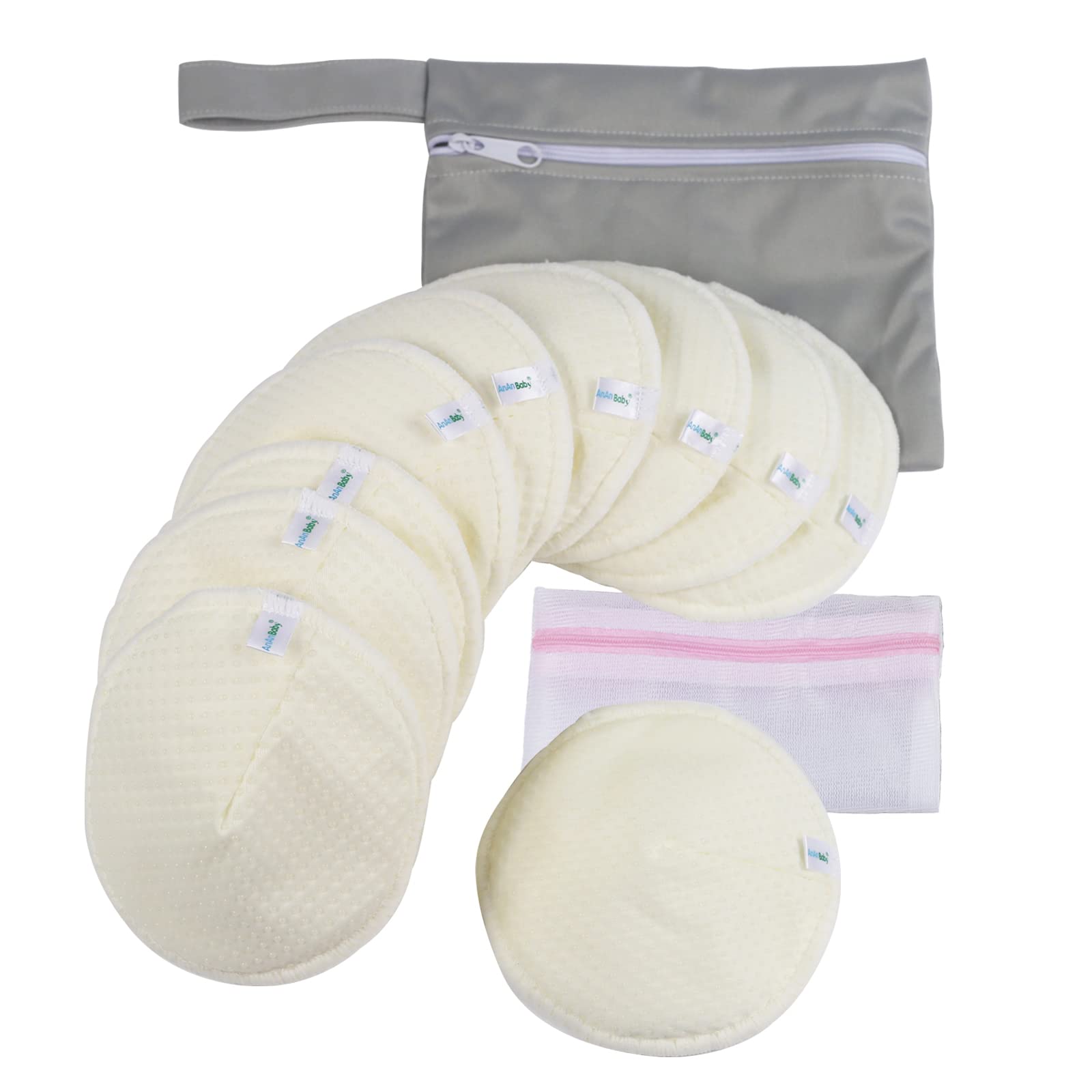 Organic Breast Pads 10pcs Reusable Nursing Pads Washable+ Wet Bag and  Laundry Bag - Breast Pads for Leaking Milk - Super Absorbent Nursing Pads