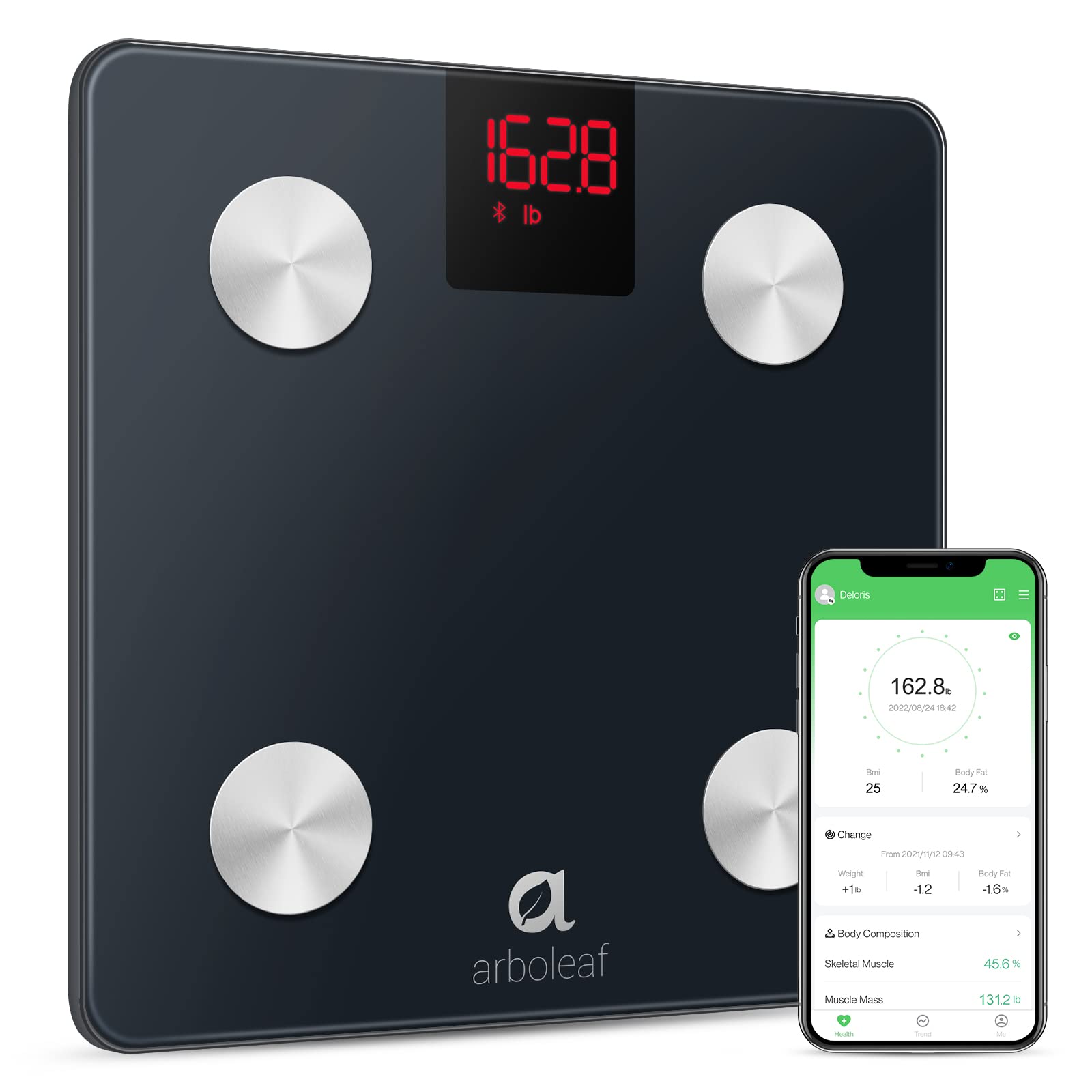 arboleaf Scales for Body Weight and Fat, Weight Scale with Body Fat,  Digital Bathroom Scale, Smart Bluetooth Body Fat Scale Sync 14 Body  Composition Analyzer with Other Fitness Apps, 400lb, 11x11 Inch