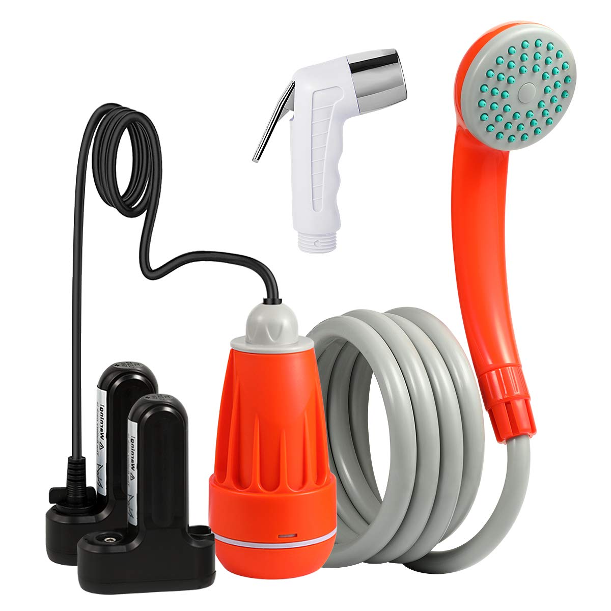 KEDSUM Portable Camp Shower, Camp Shower Pump with 2 Detachable USB  Rechargeable Batteries, Portable Outdoor Shower Head for Camping, Hiking,  Traveling(+ Handheld Bidet Toilet Sprayer) Orange